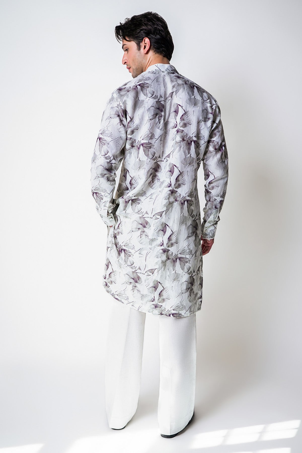 White Linen Floral Kurta Set