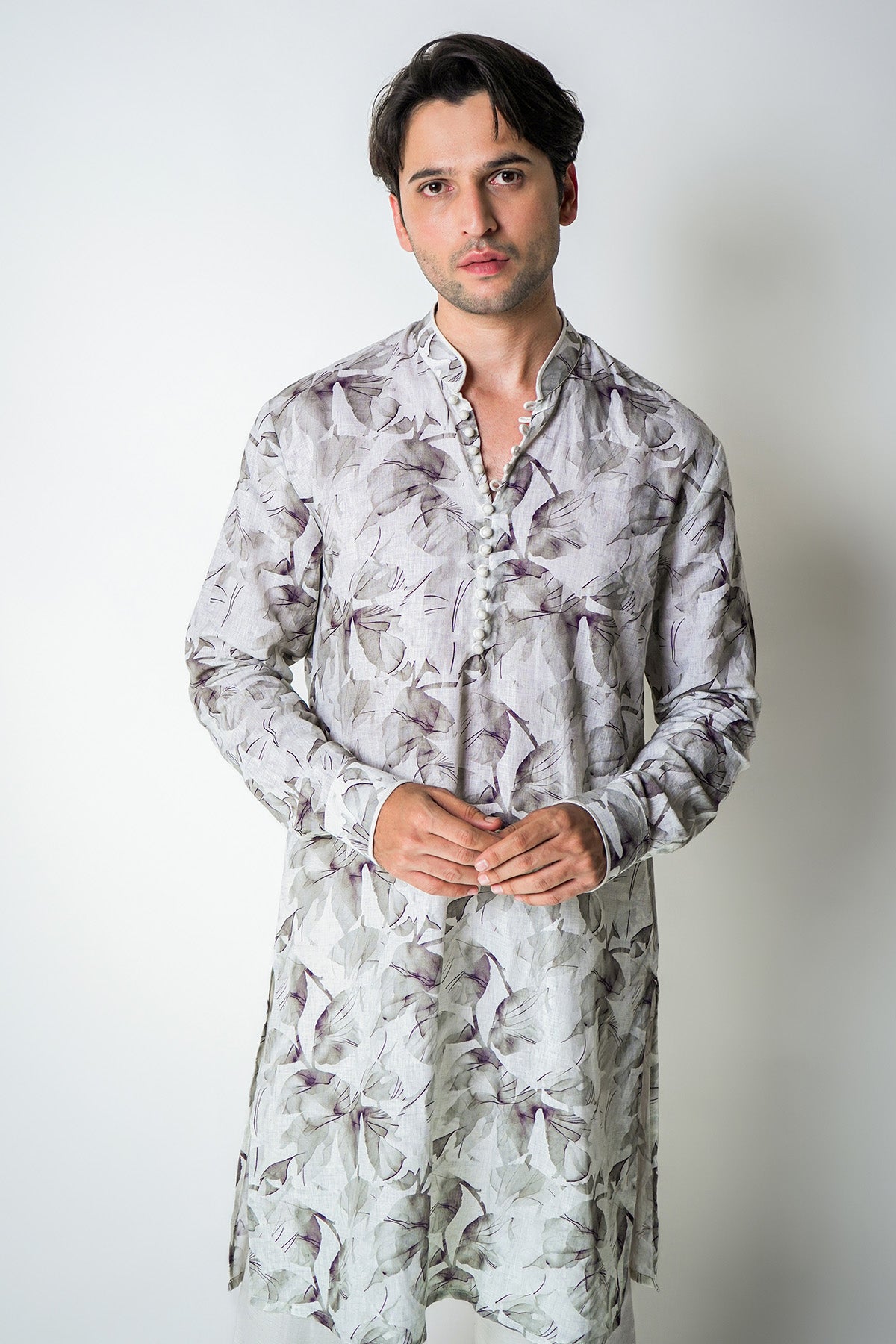 White Linen Floral Kurta Set