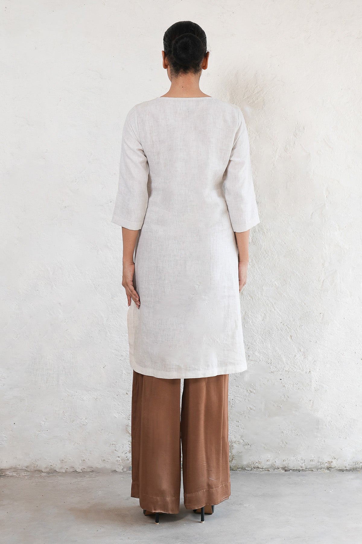White Linen Pleated Kurta Set