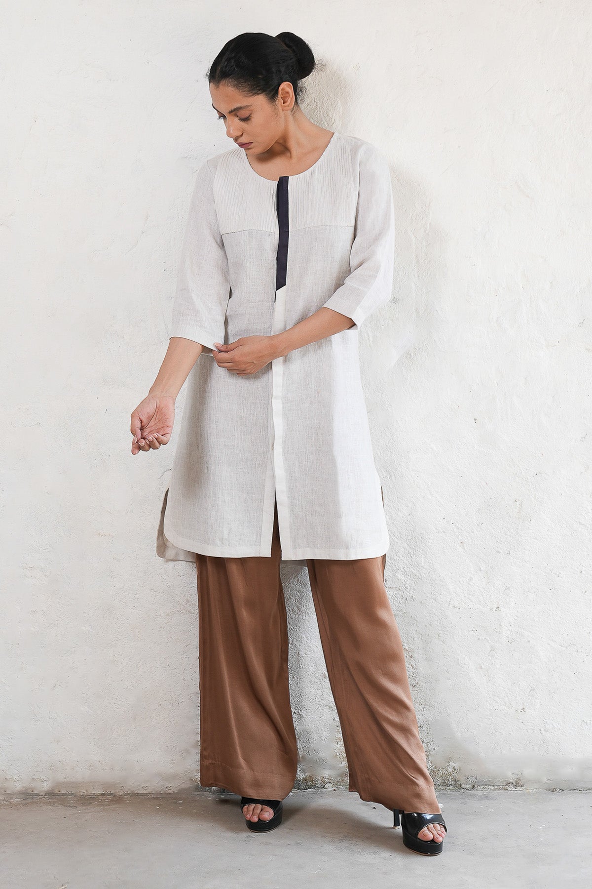 Buy White Linen Pleated Kurta Set by Saksham Neharicka for women online at ScrollnShops