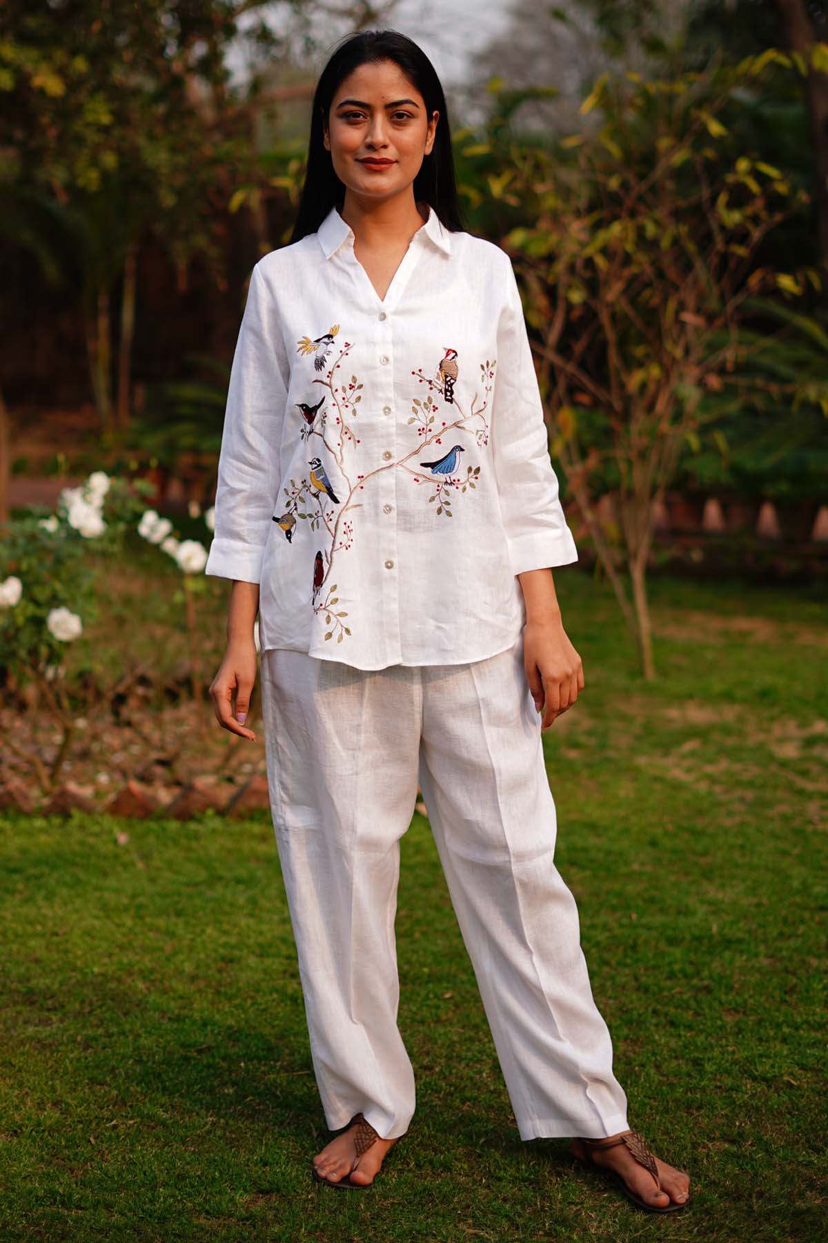 Buy Designer White Linen Straight Pants Online
