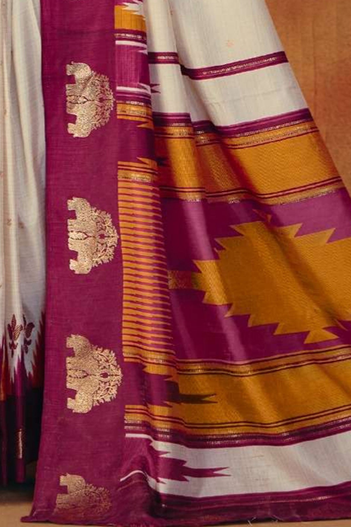 White Manipuri Foil Work Saree