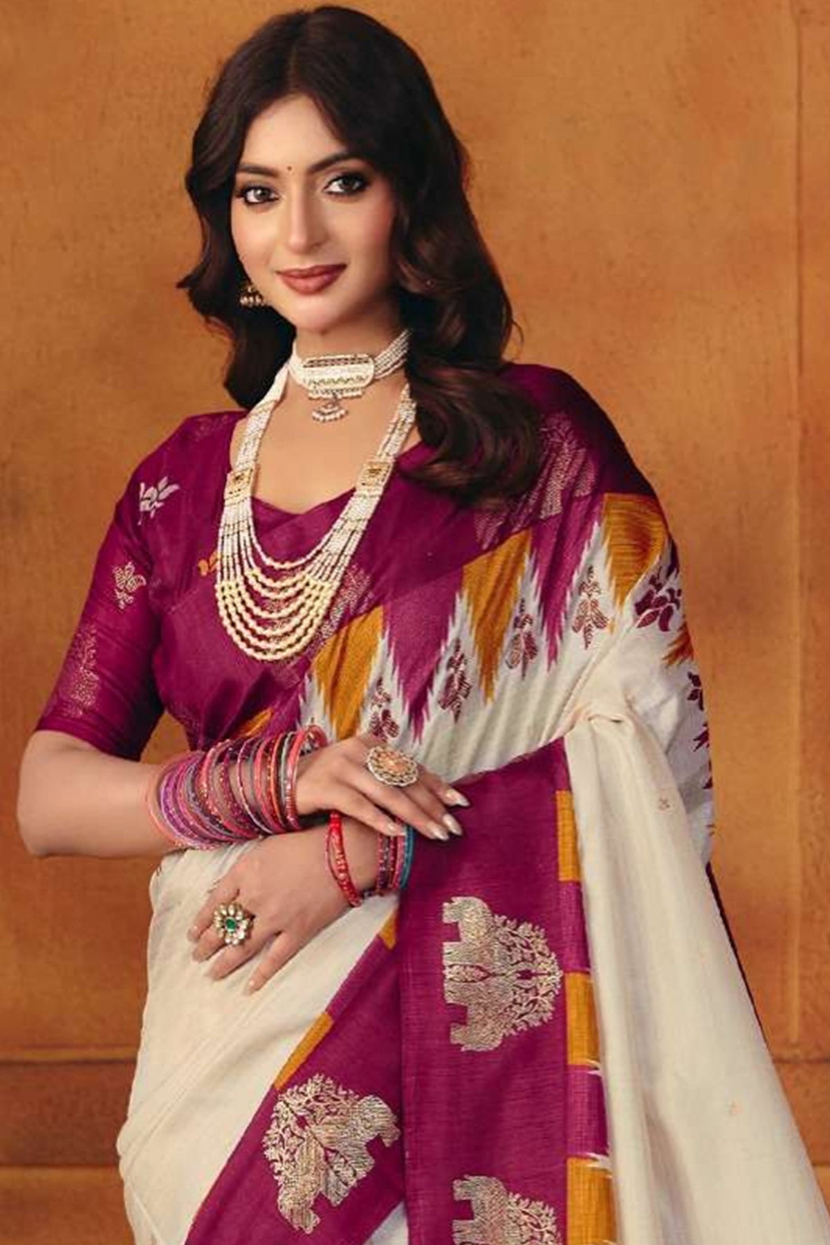 White Manipuri Foil Work Saree