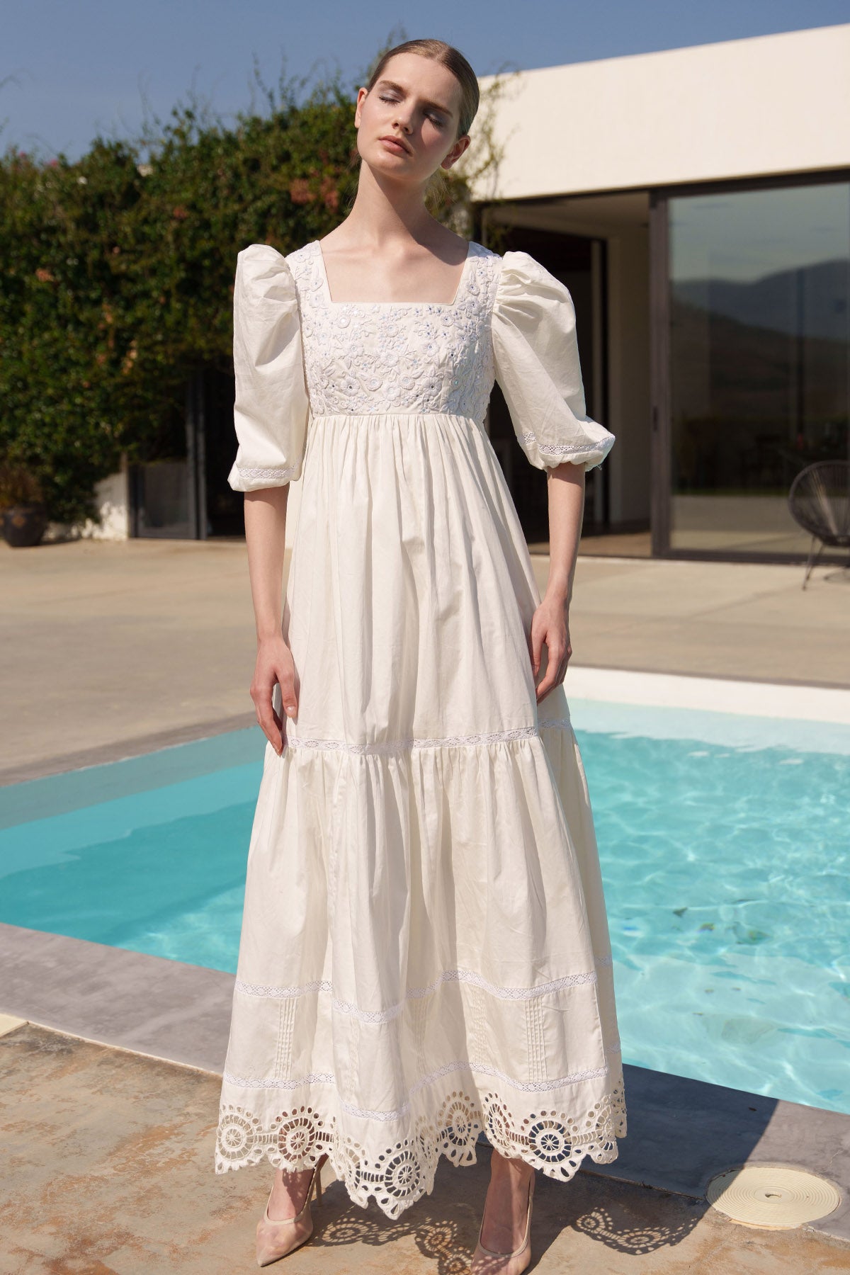 White Mirror Embroidered Dress