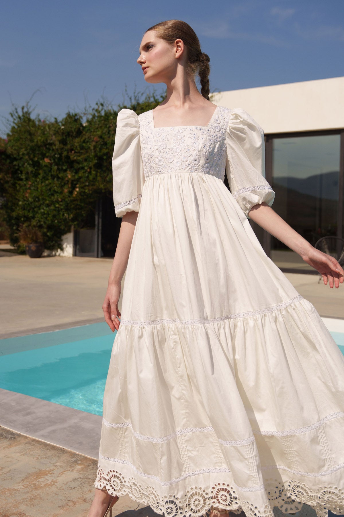 White Mirror Embroidered Dress