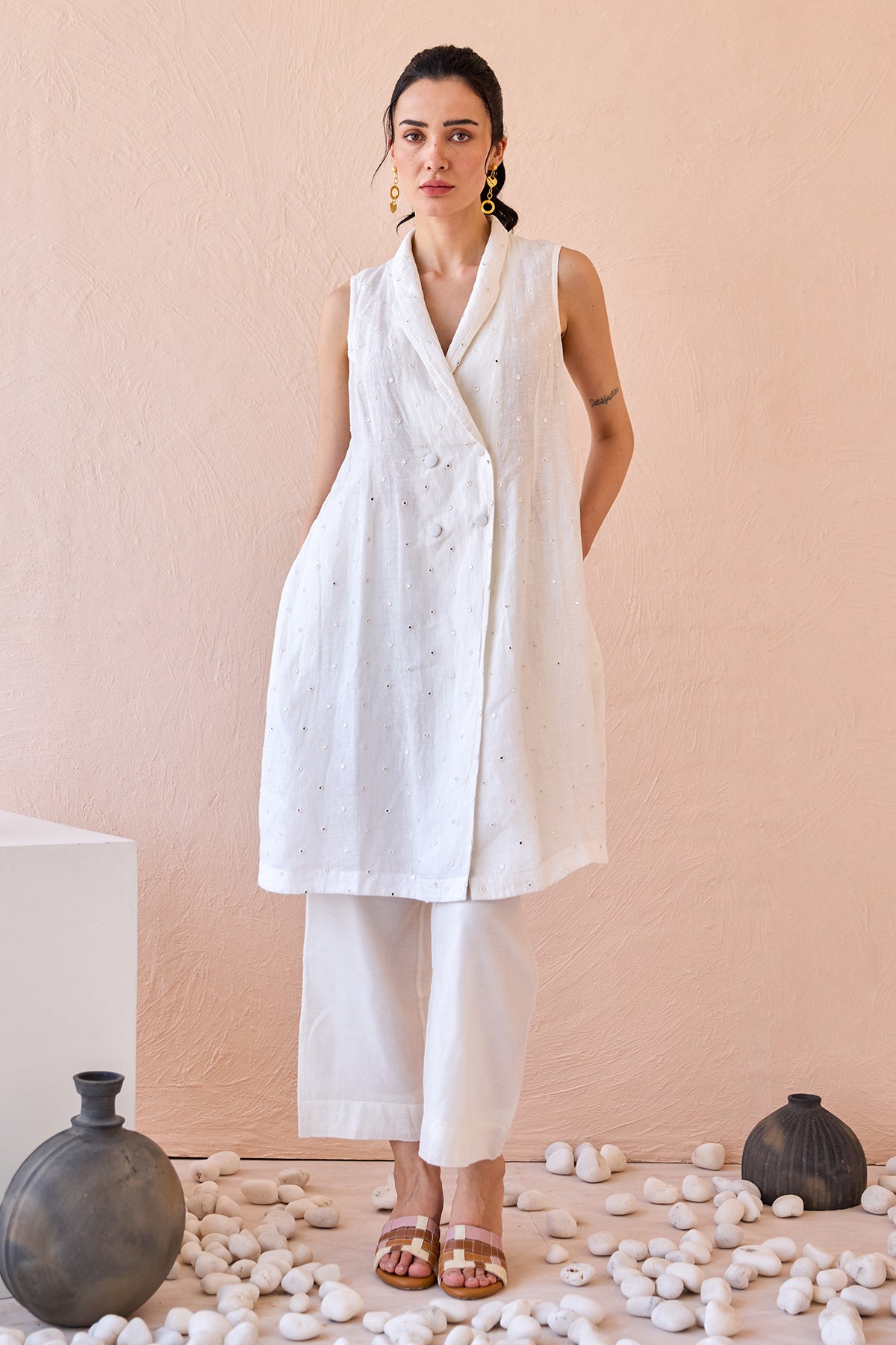 Buy White Mirror Work Co-ord Set by The Loom Art for women online at ScrollnShops