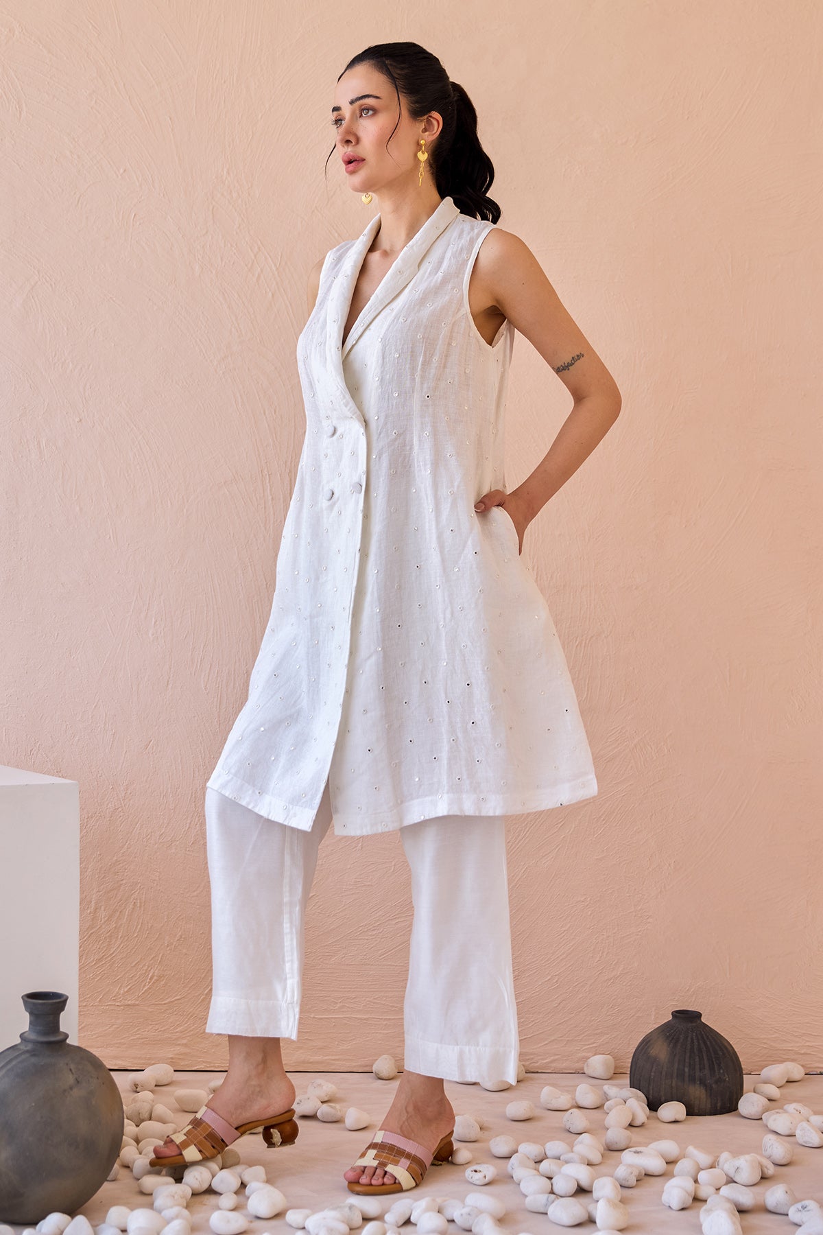 White Mirror Work Co-ord Set