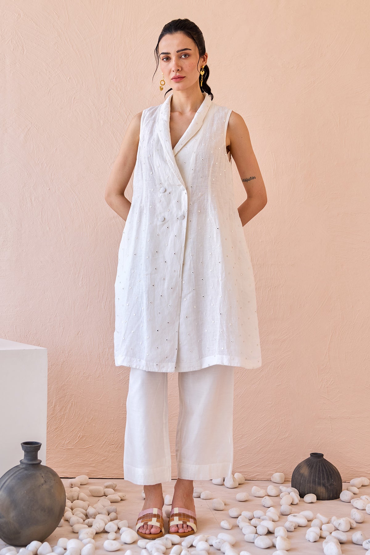 White Mirror Work Co-ord Set