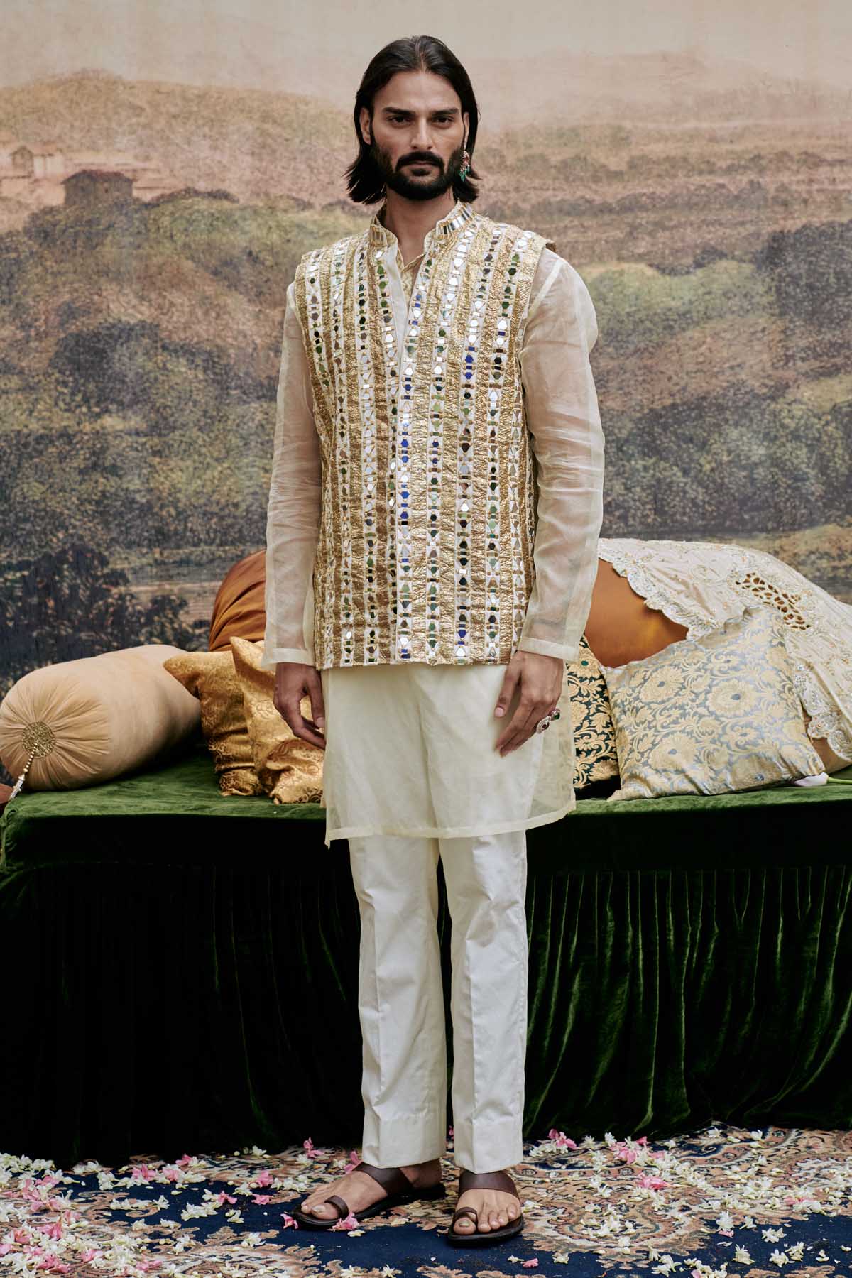 Buy ITRH, Designer White Mirror Work Jacket Set Online