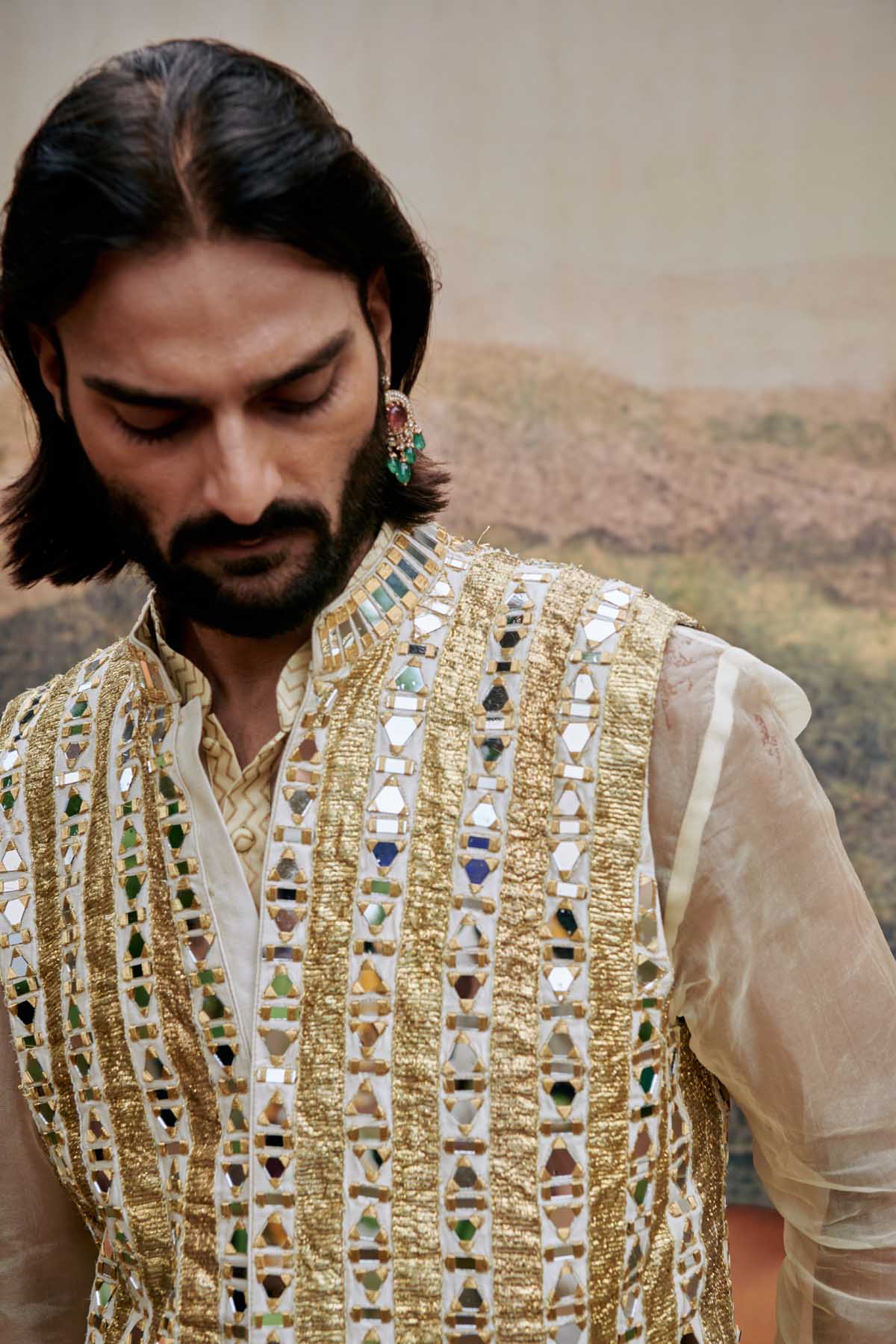 White Mirror Work Jacket Set