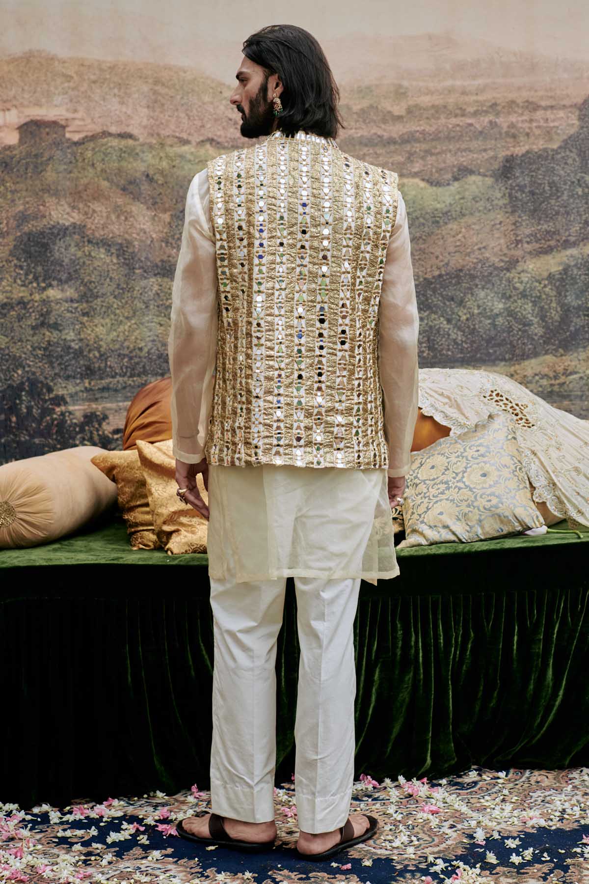 White Mirror Work Jacket Set