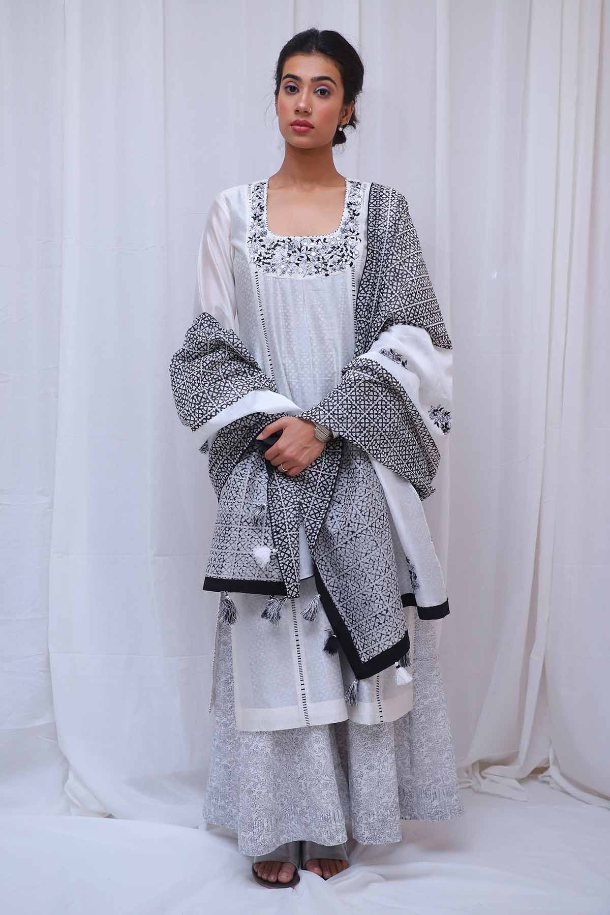 Buy White Mirror Work Long Kurta Set by House Of 87 for women online at ScrollnShops