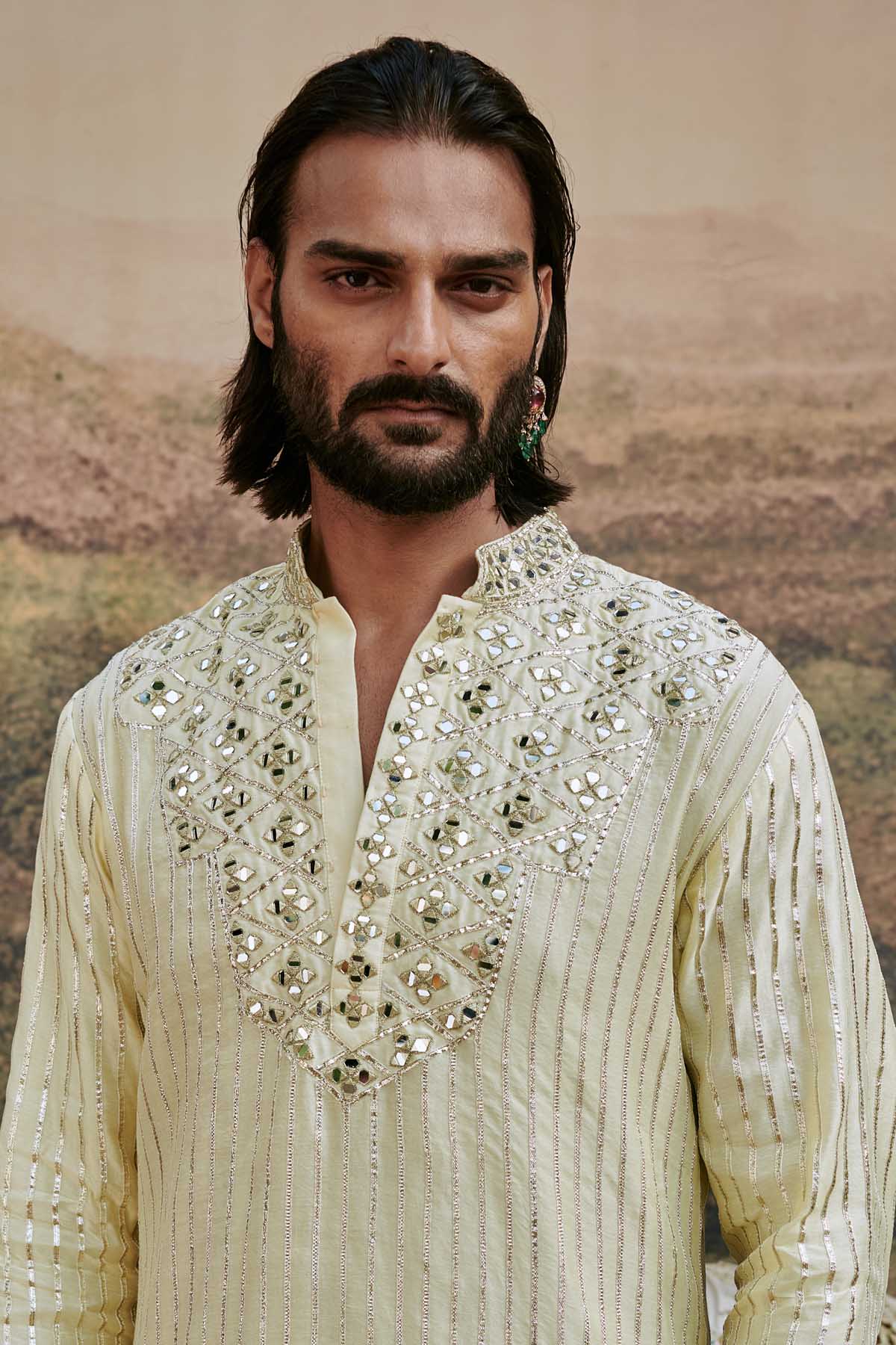 White Mirror Work Yoke Kurta Set