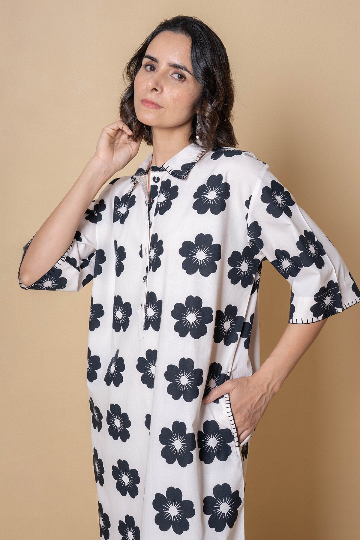White Modal Cotton Collar Dress