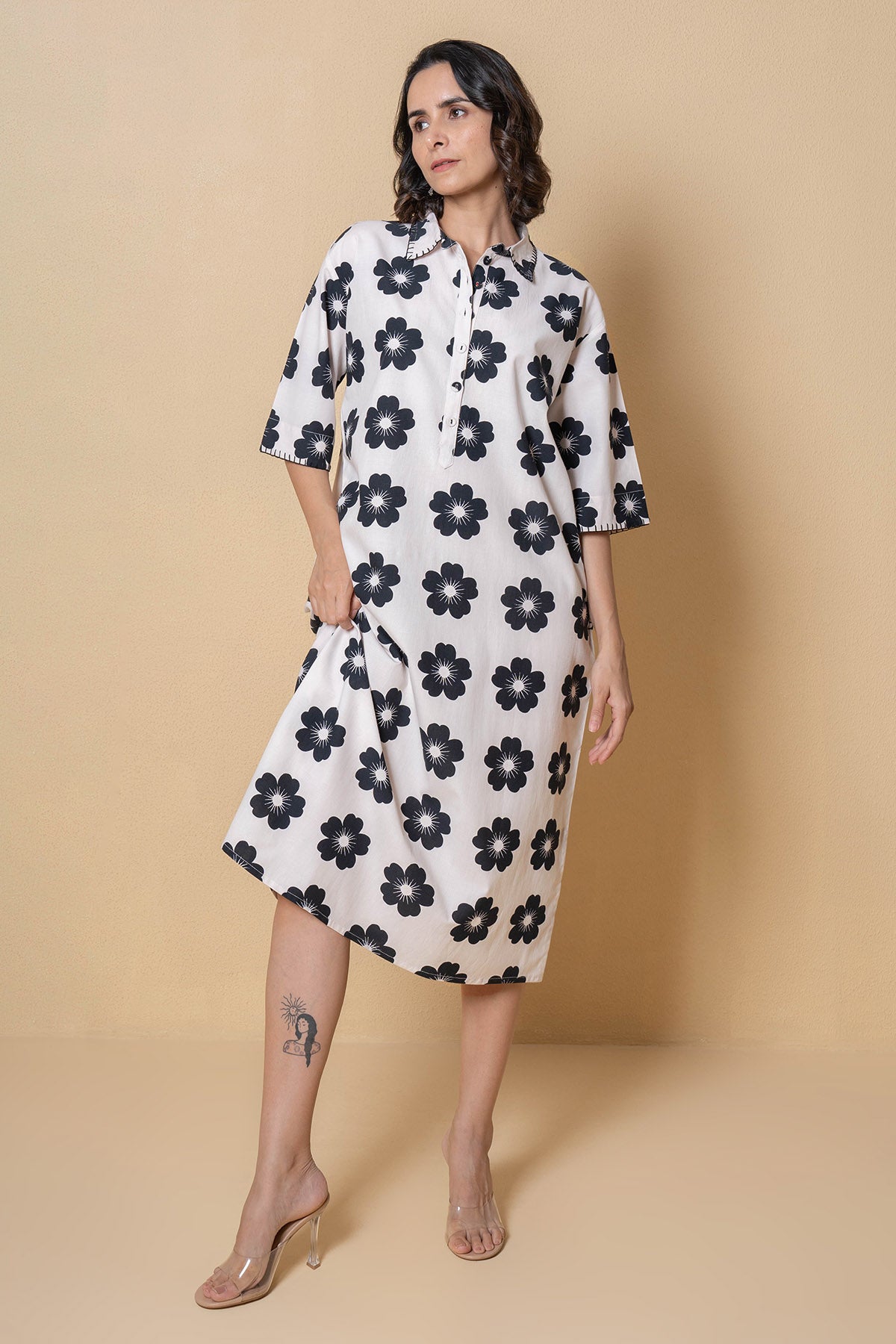 Buy White Modal Cotton Collar Dress for Women Online at ScrollnShops