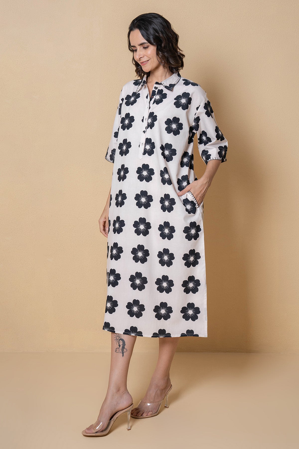 White Modal Cotton Collar Dress