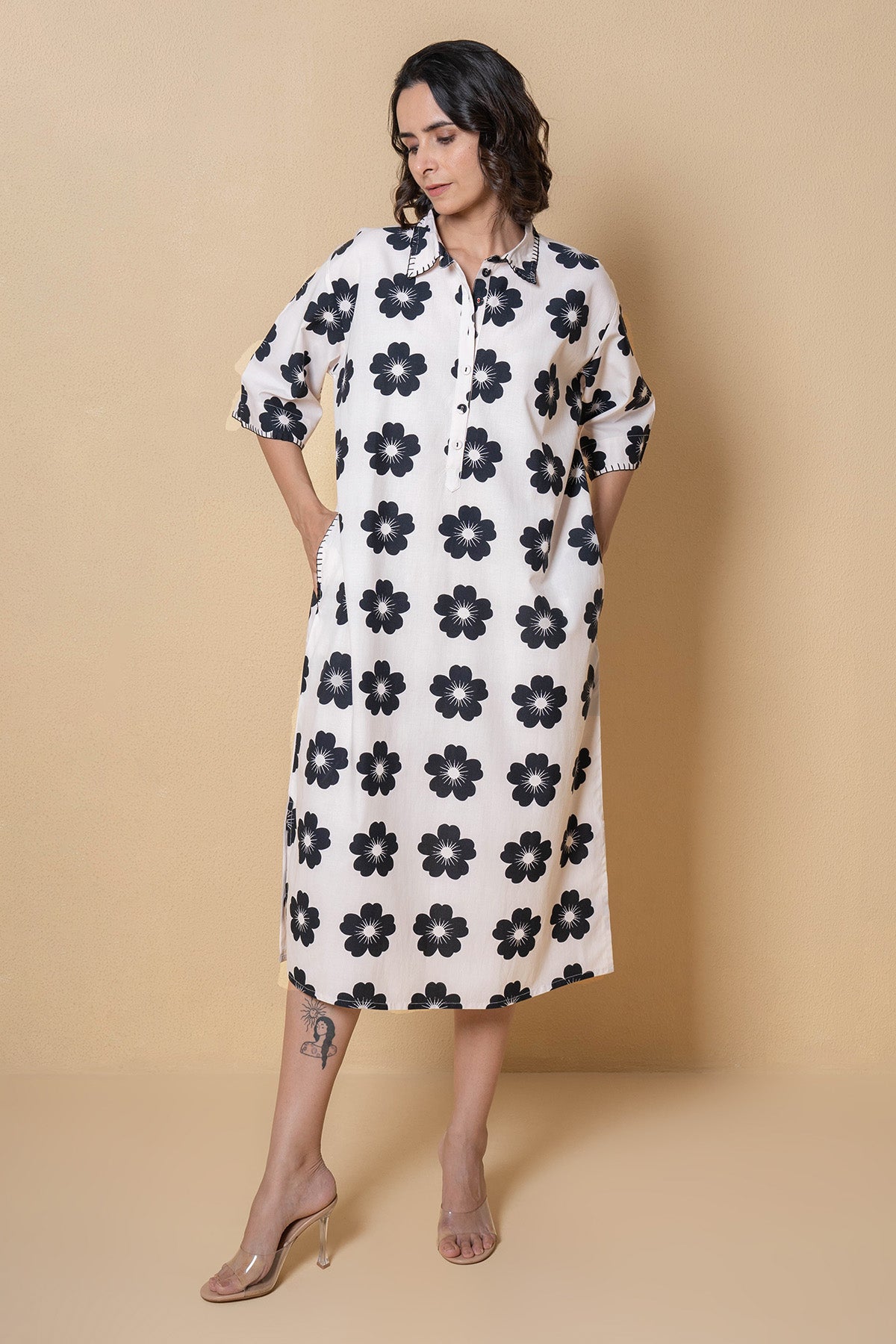 White Modal Cotton Collar Dress