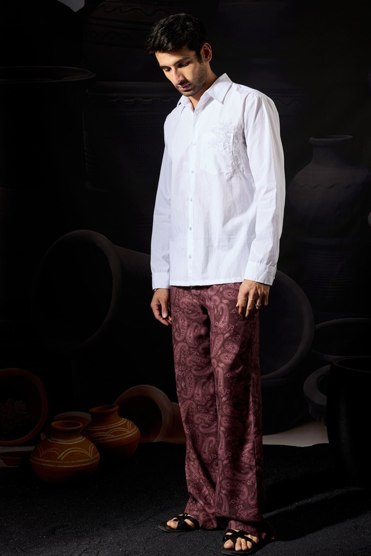 White Motif Embroidered Shirt