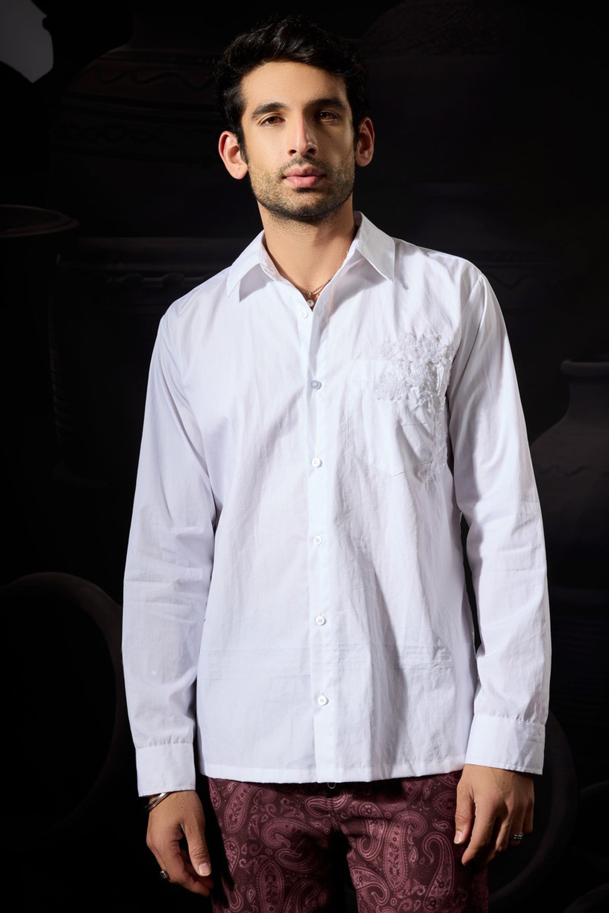 Buy White Motif Embroidered Shirt for men by ADK online available at scrollnshops