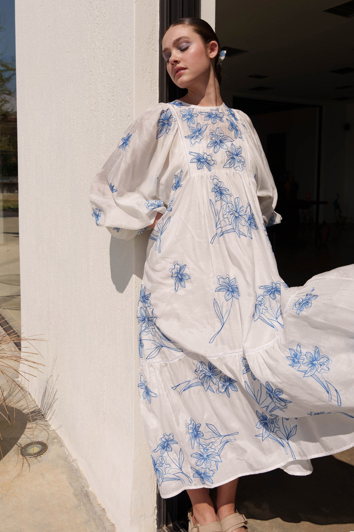 White Mul Embroidered Dress