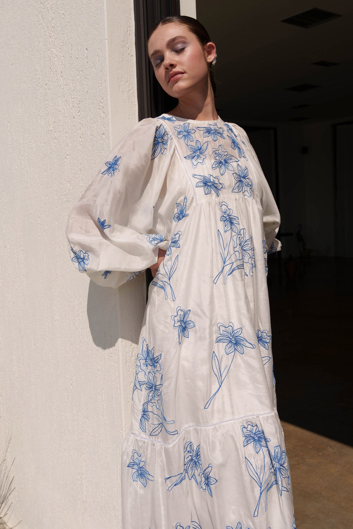 White Mul Embroidered Dress