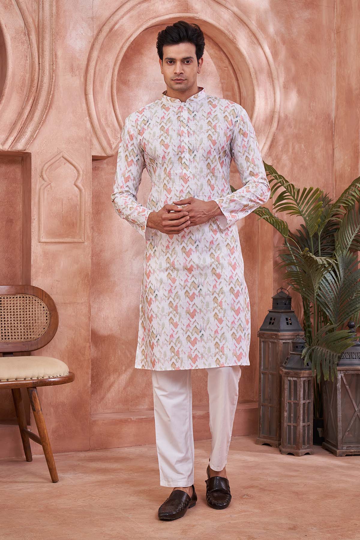 Buy White Multi Print Cotton Kurta by SNEHA B - Men for online at ScrollnShops