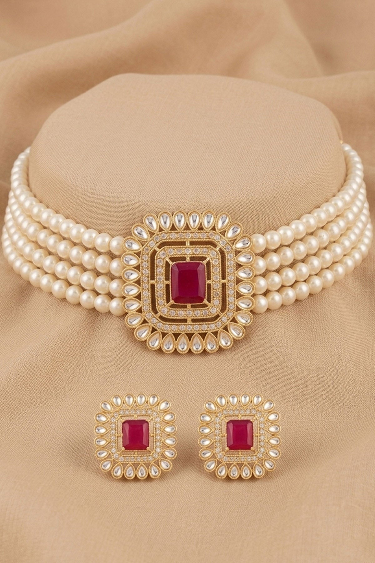 White Multi Row Jewellery Set
