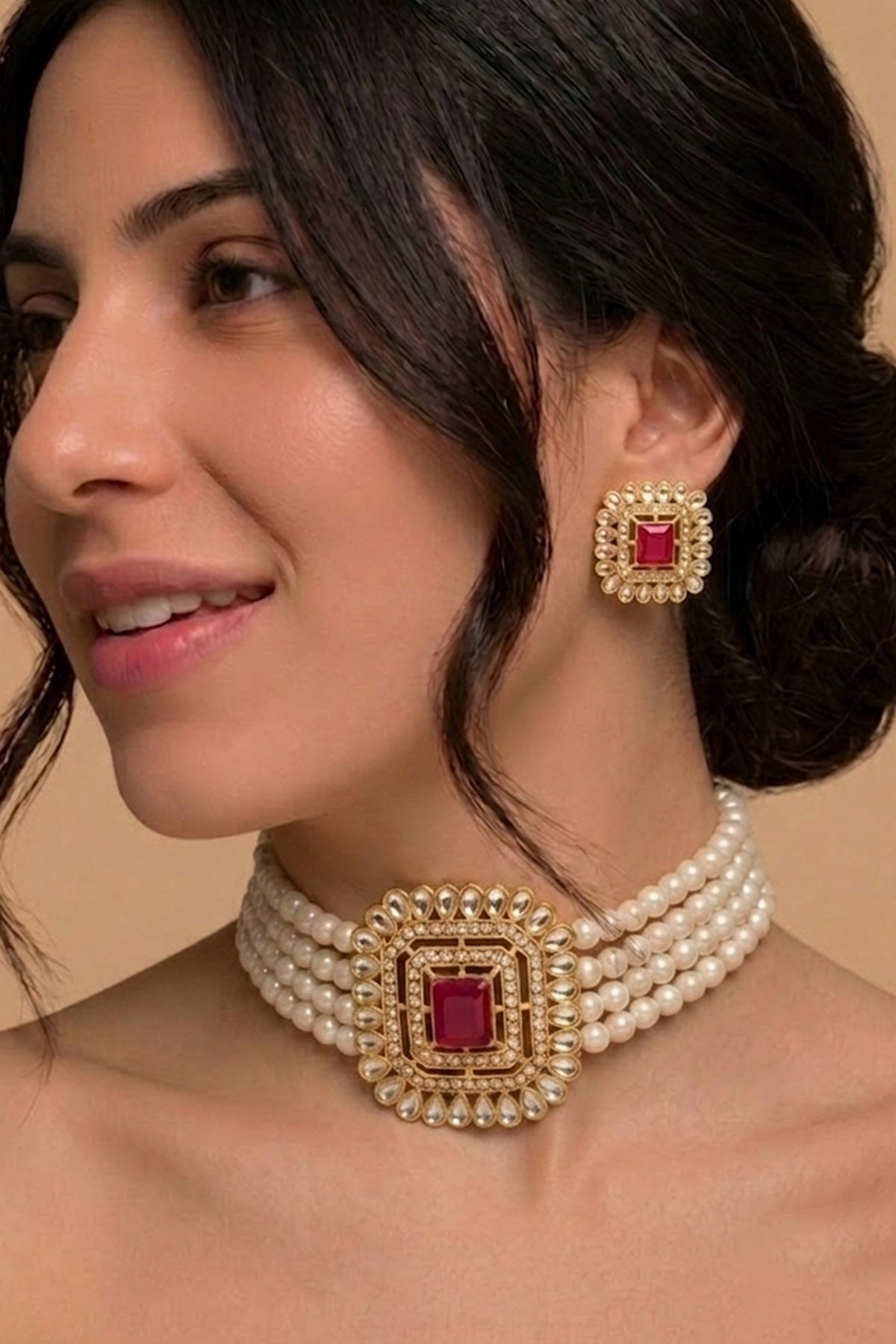 Buy White Multi Row Jewellery Set for women by Inko & Co online available at scrollnshops