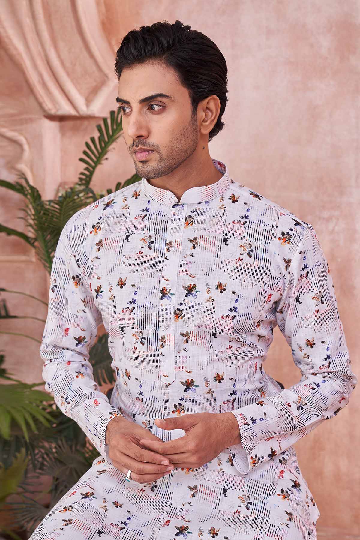 White Multicolor Cotton Kurta