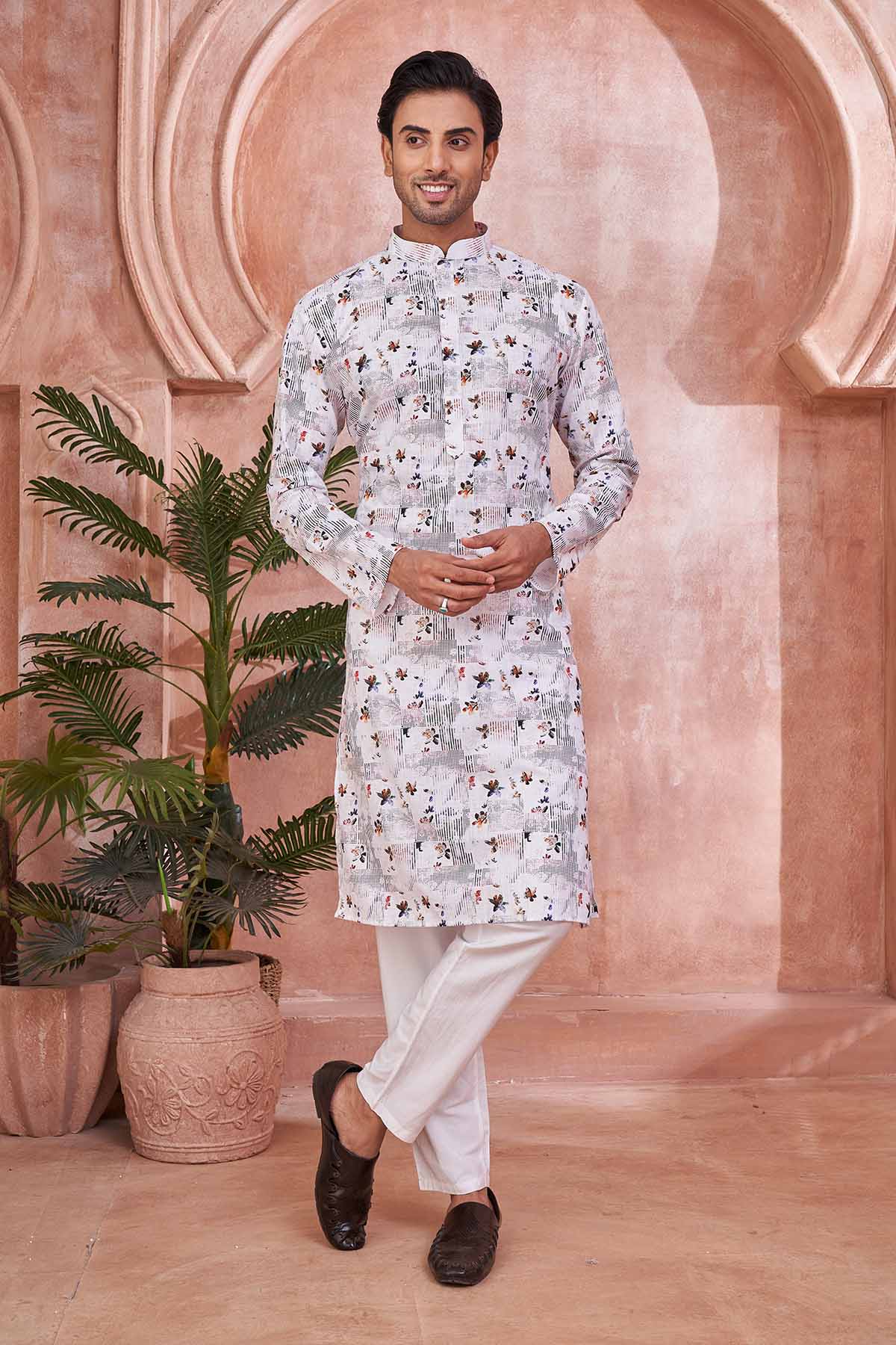 Buy White Multicolor Cotton Kurta by SNEHA B - Men for online at ScrollnShops