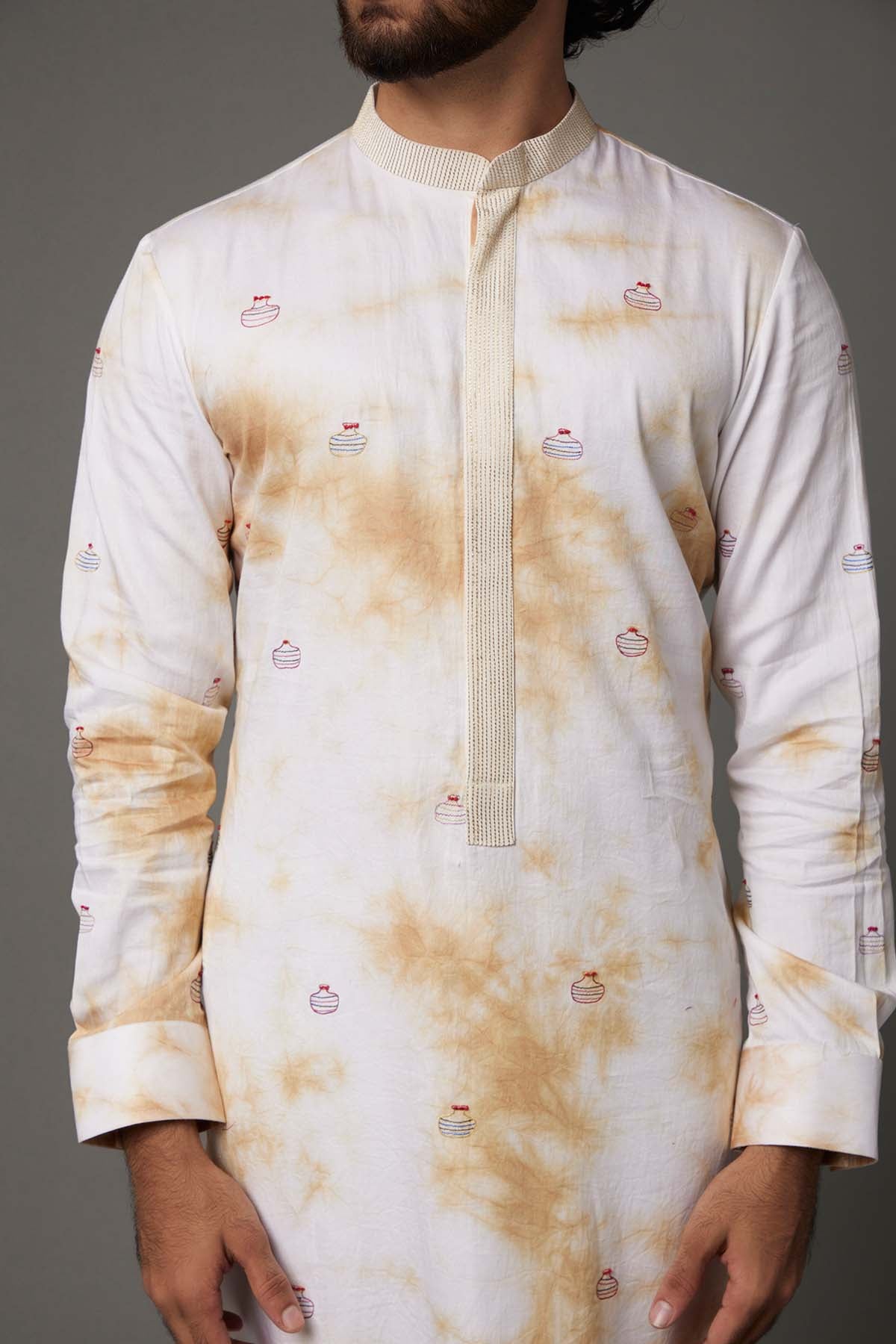 White & Mustard Cotton Kurta Set