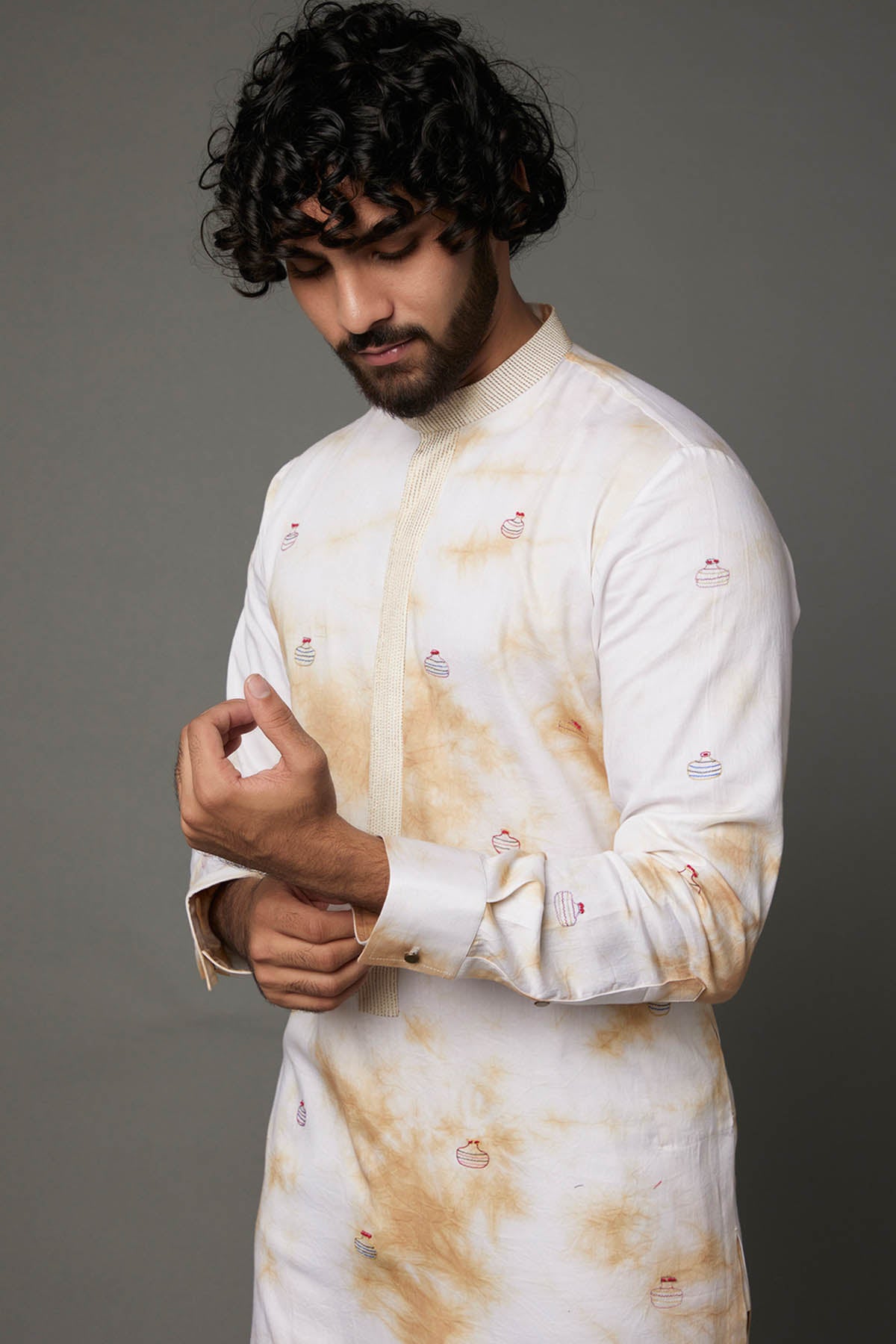 White & Mustard Cotton Kurta Set