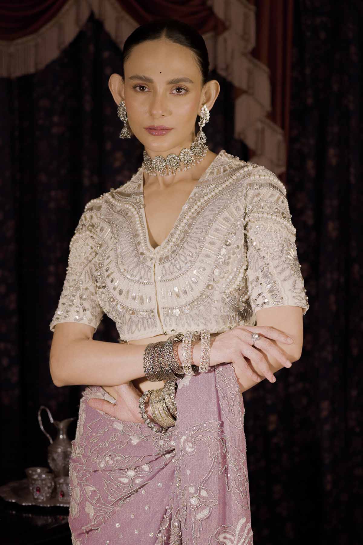 White Net Embroidered Blouse