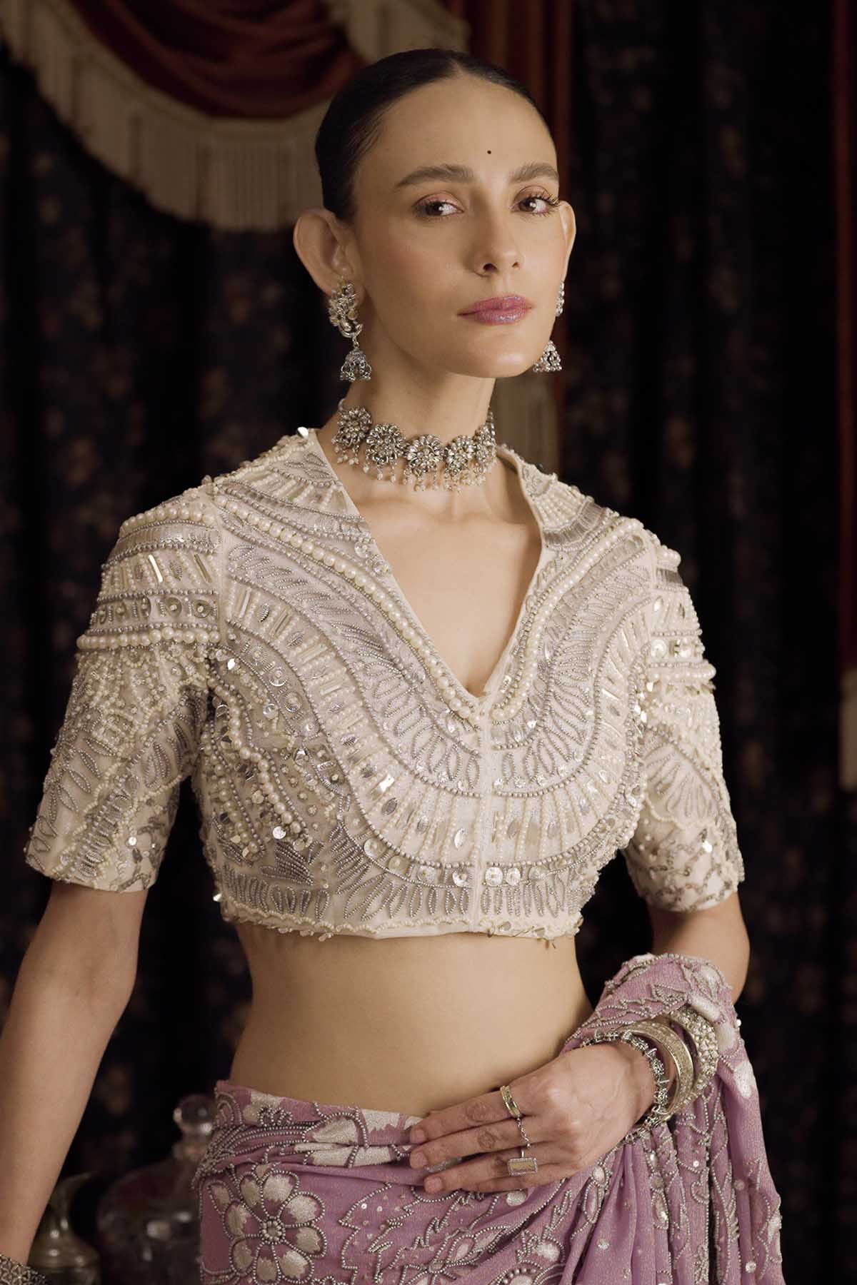 White Net Embroidered Blouse