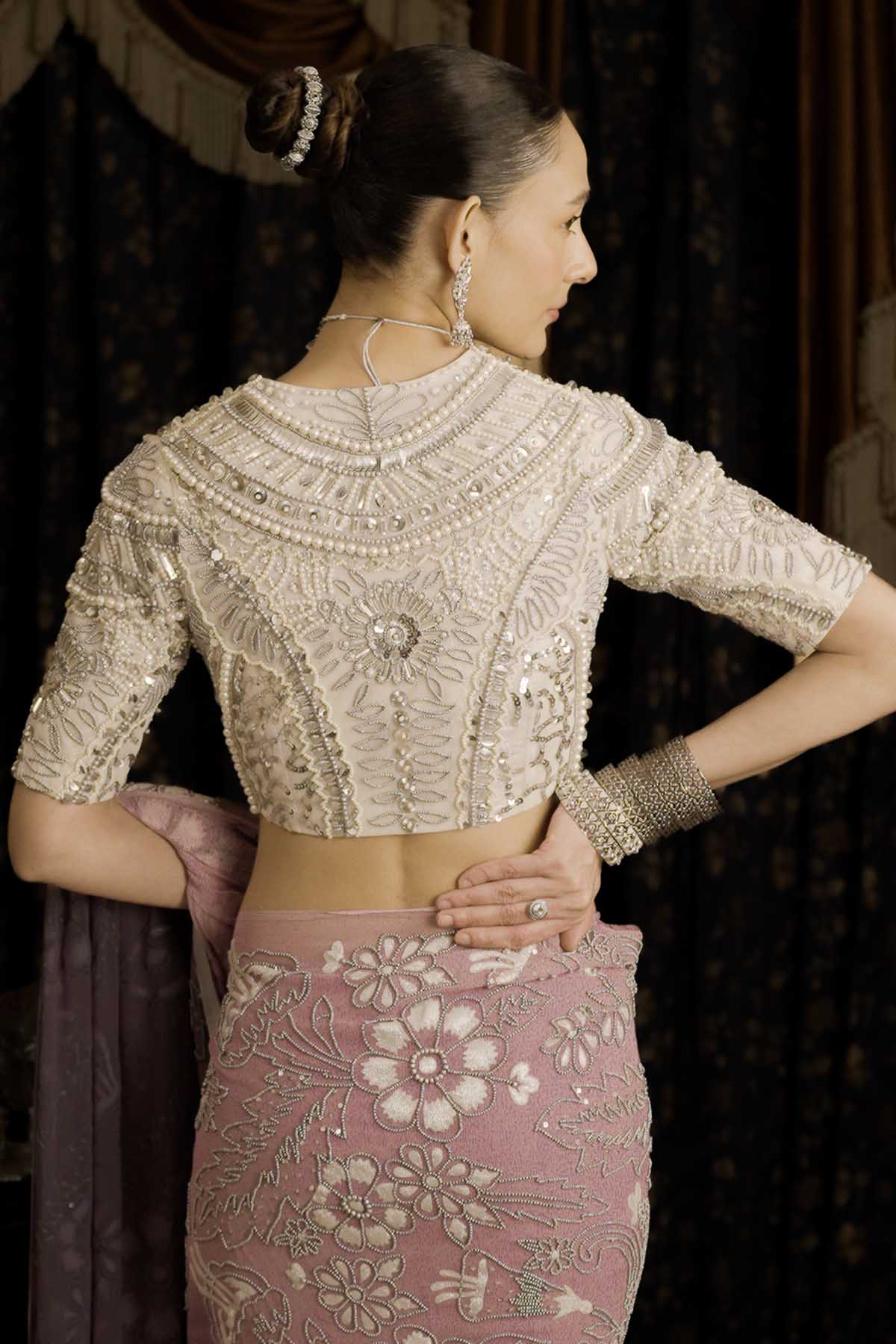 White Net Embroidered Blouse
