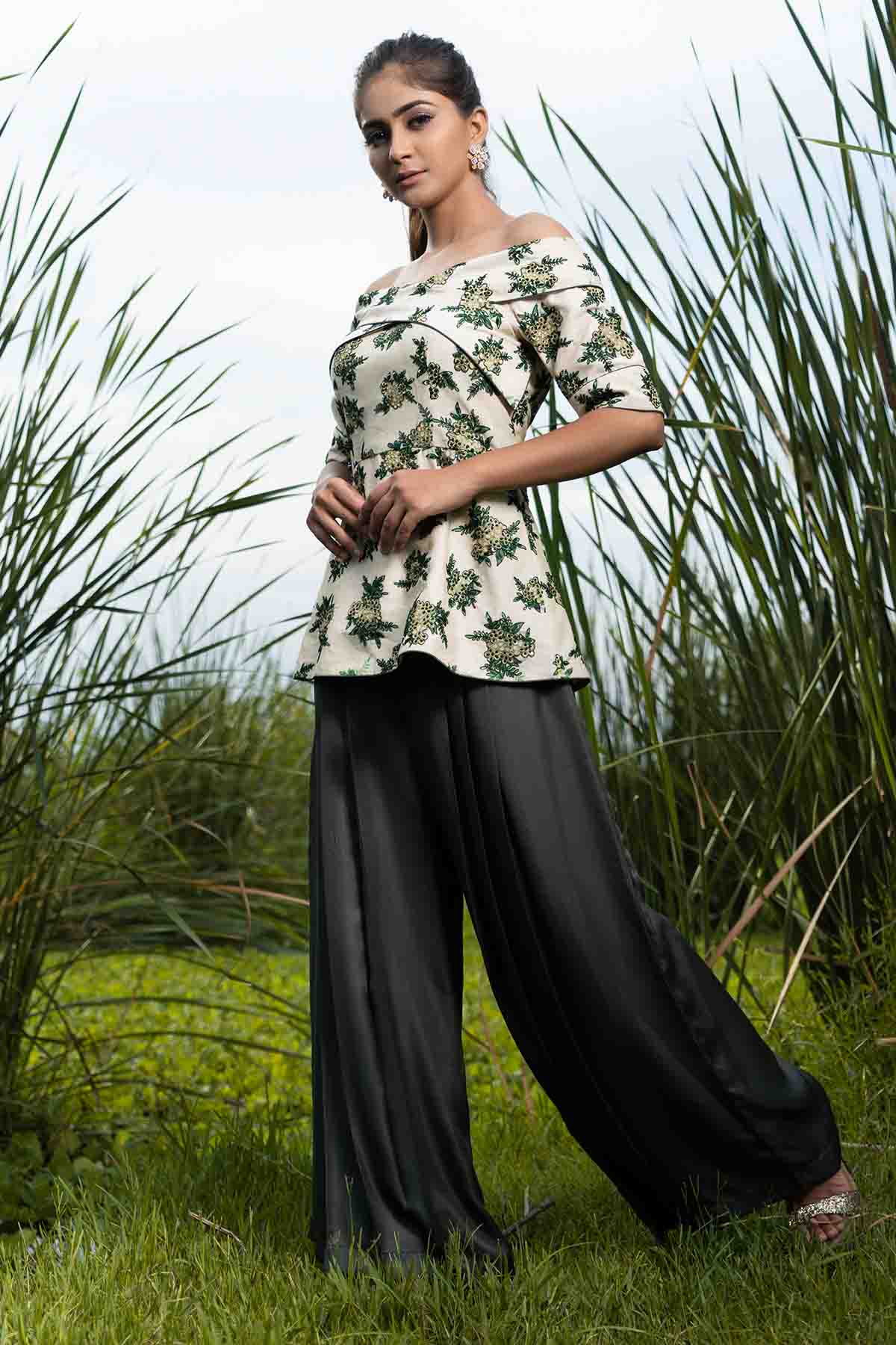 Sejal Kamdar White Off-Shoulder Top & Pants for women online at ScrollnShops