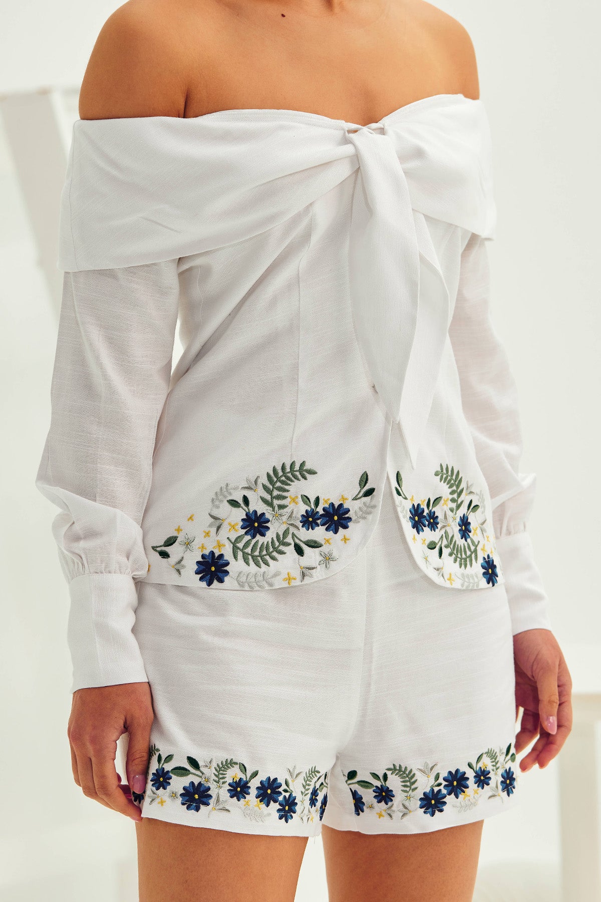 White Off-Shoulder Top & Shorts