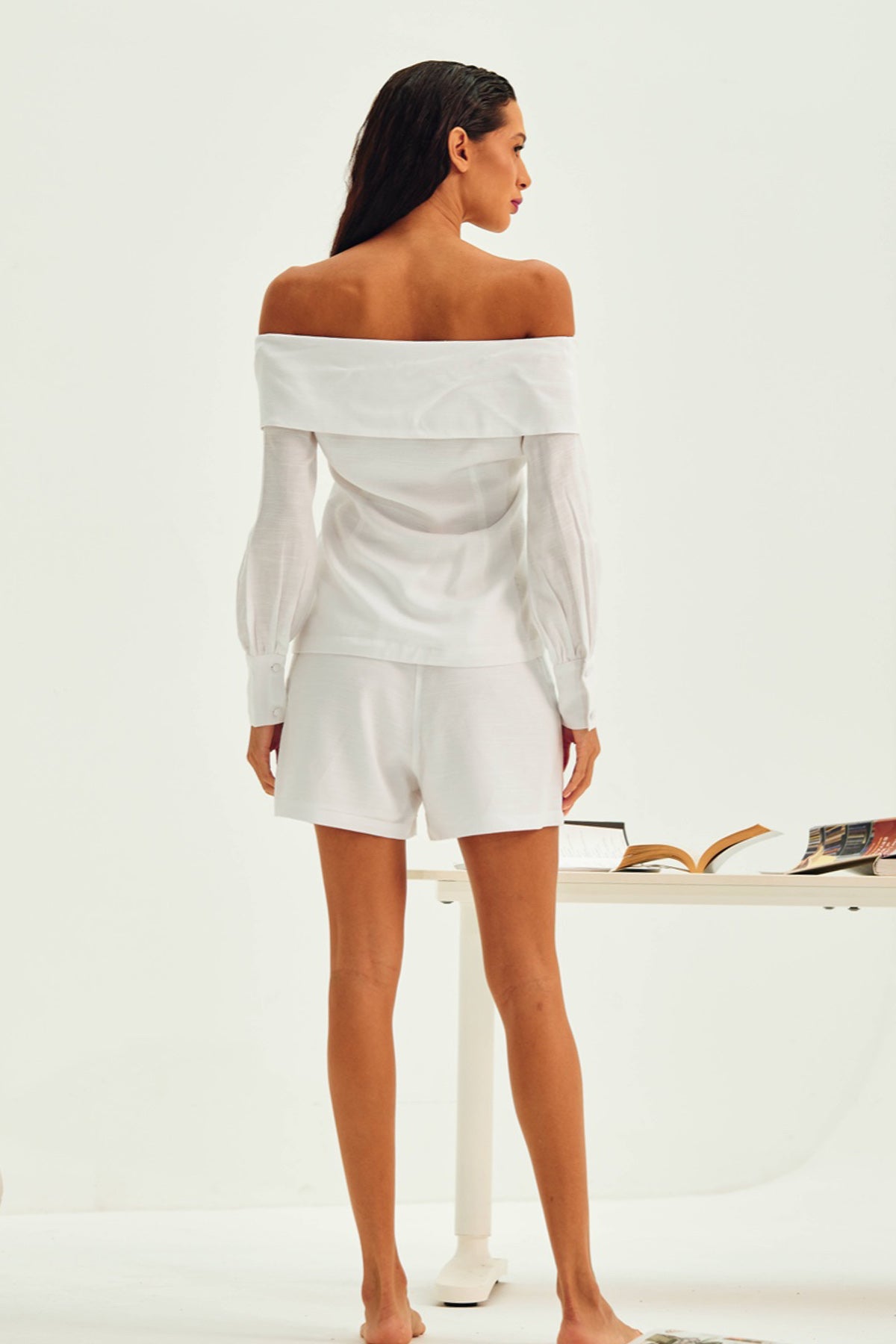 White Off-Shoulder Top & Shorts
