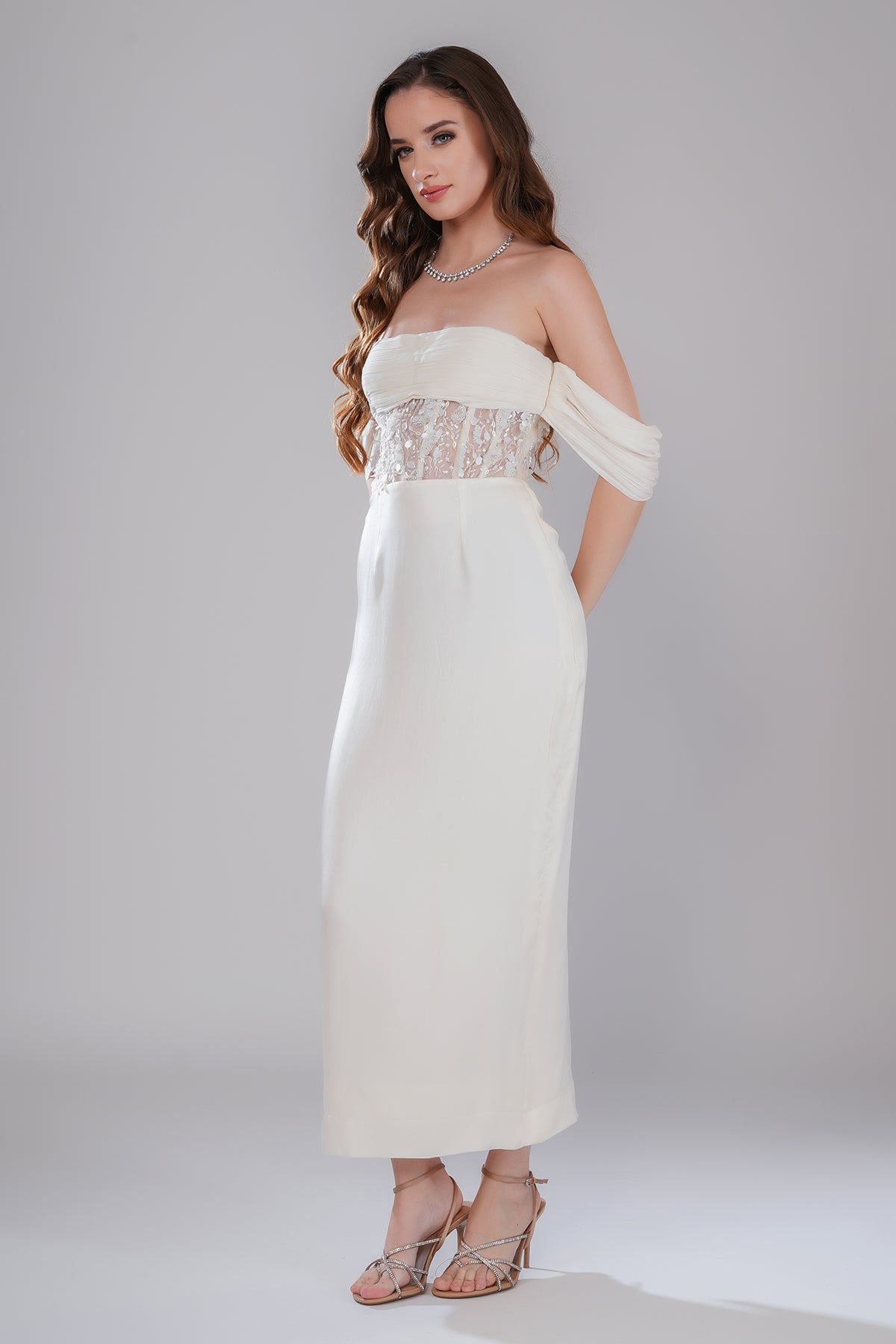 White Off Shoulder Drape Dress