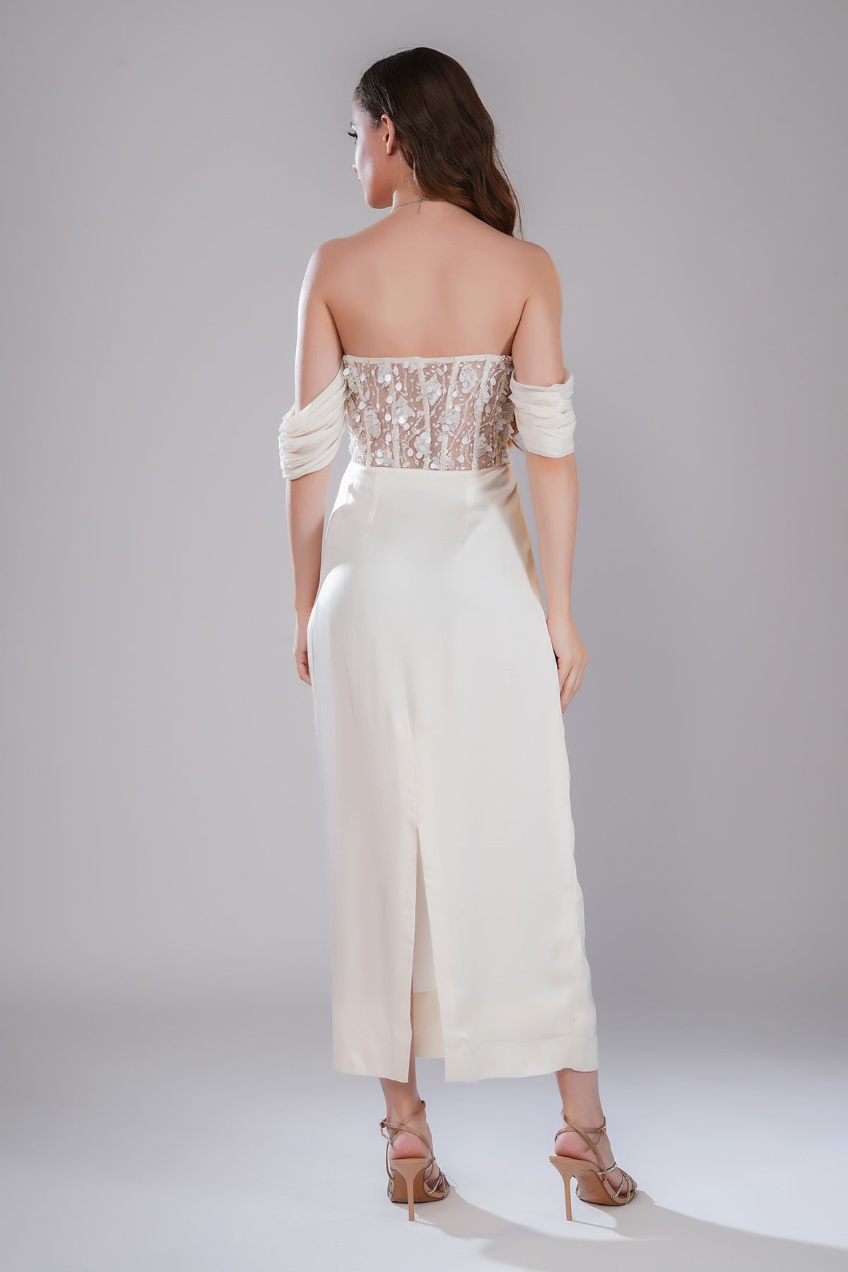 White Off Shoulder Drape Dress