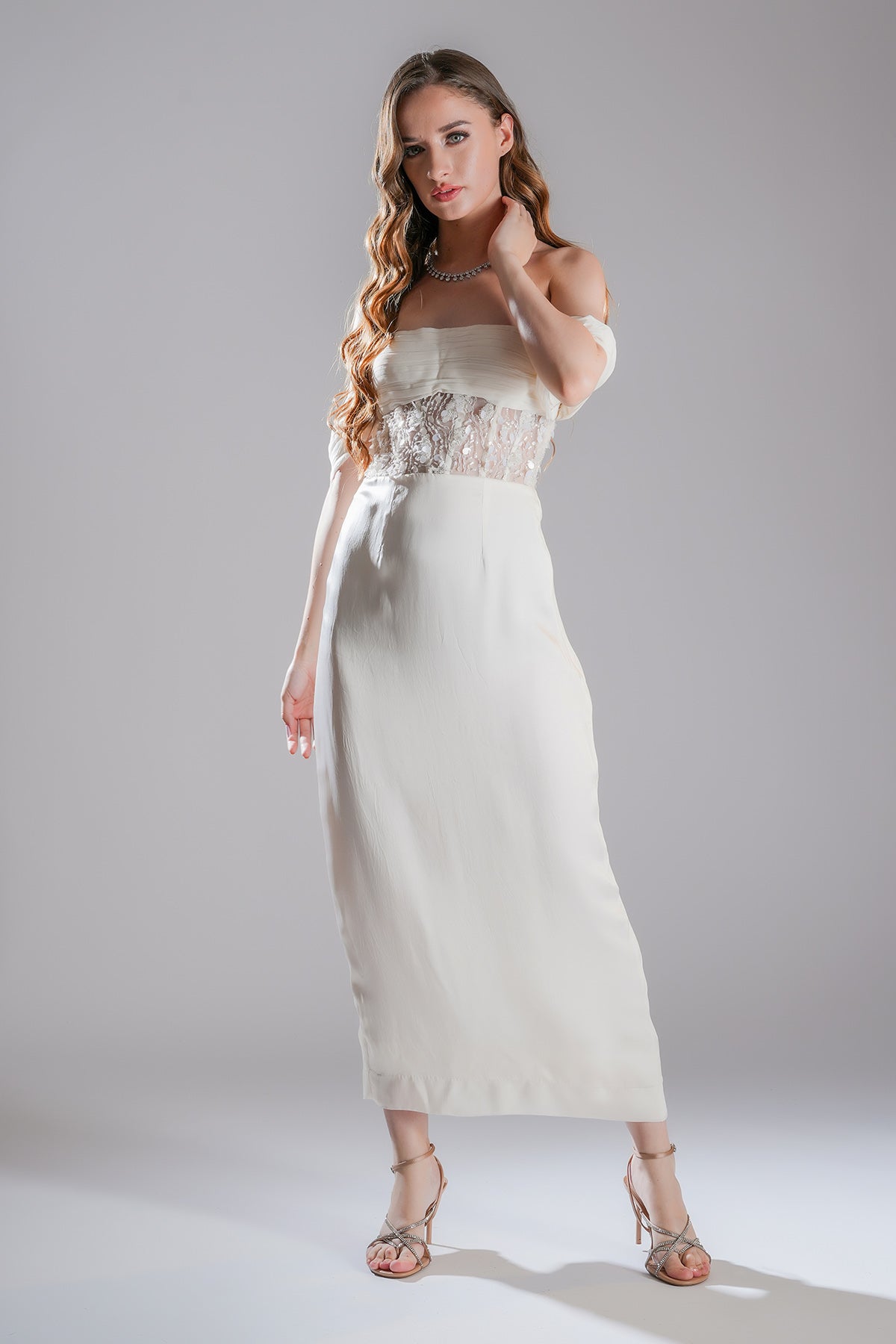 White Off Shoulder Drape Dress