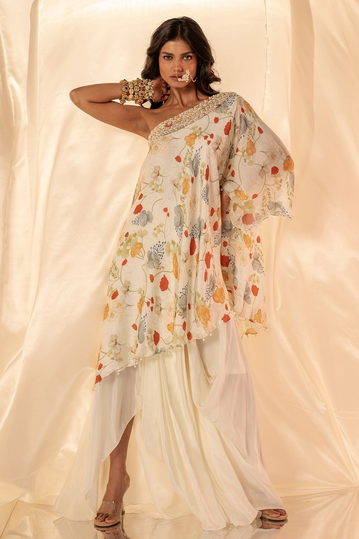 Buy White One-Shoulder Top & Skirt by Shristi Chetani for women online at ScrollnShops
