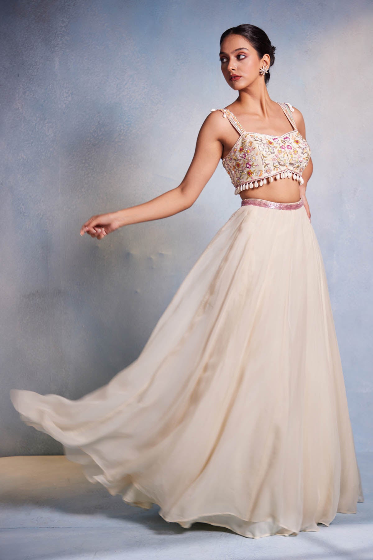 White Organza Blouse & Lehenga