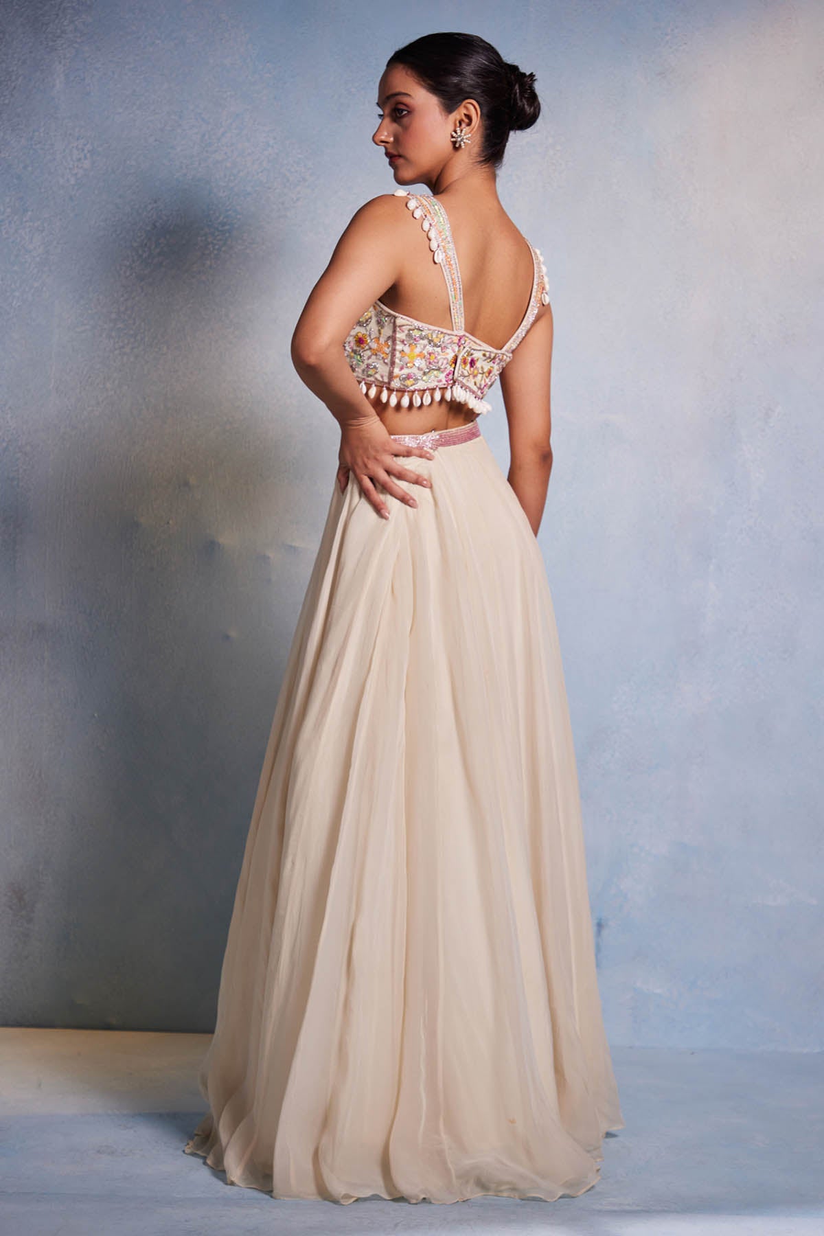 White Organza Blouse & Lehenga