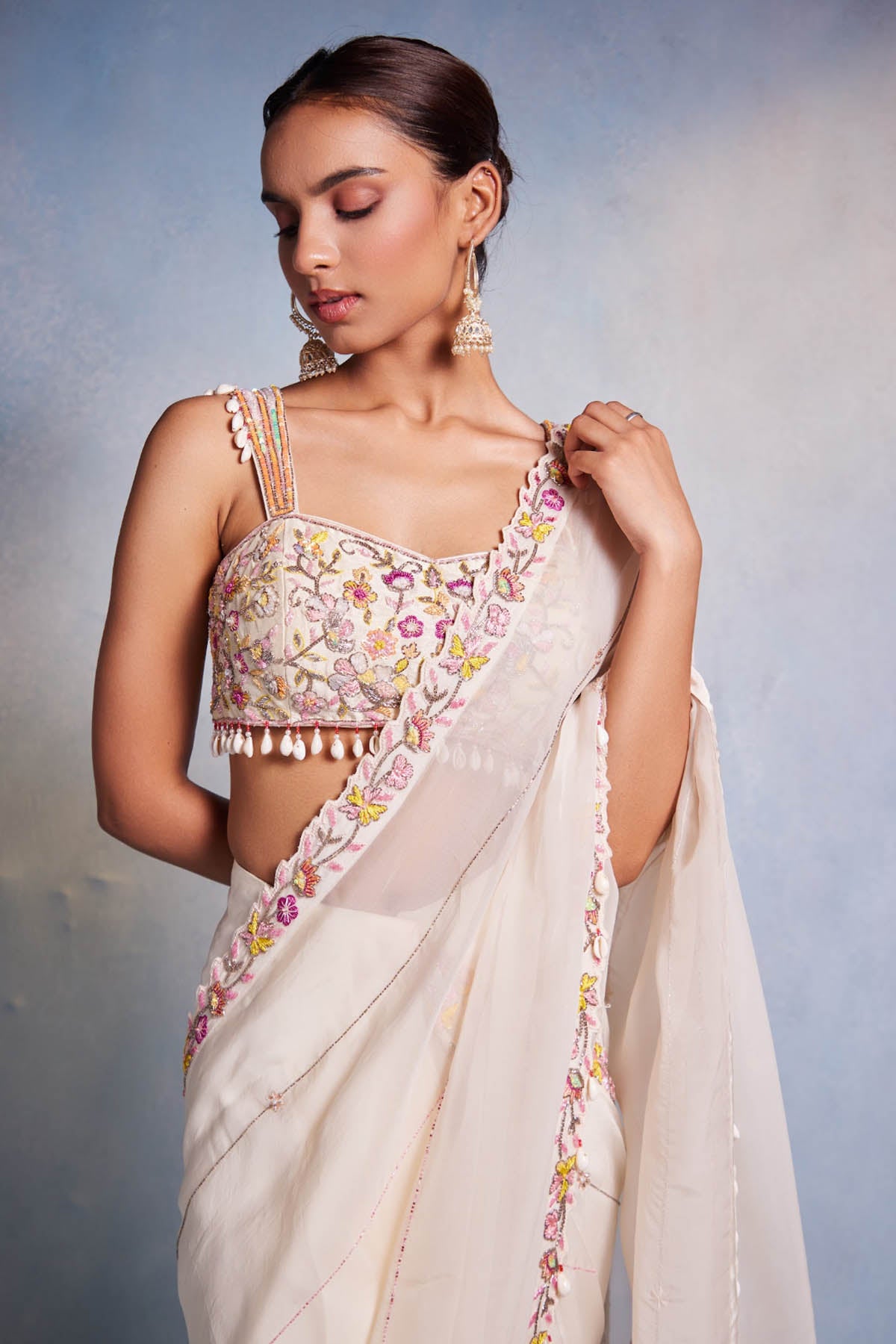 White Organza Pre-Drape Saree