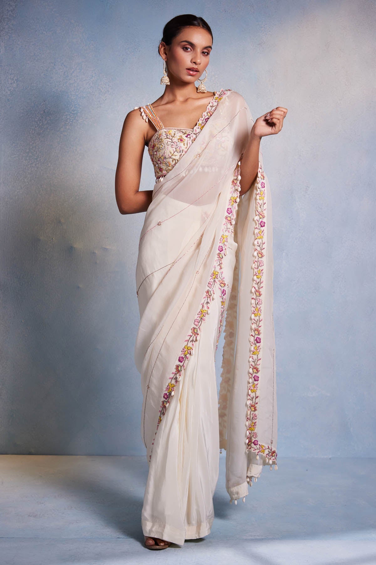 Muditaa By Urmila White Organza Pre-Drape Saree for women online at ScrollnShops