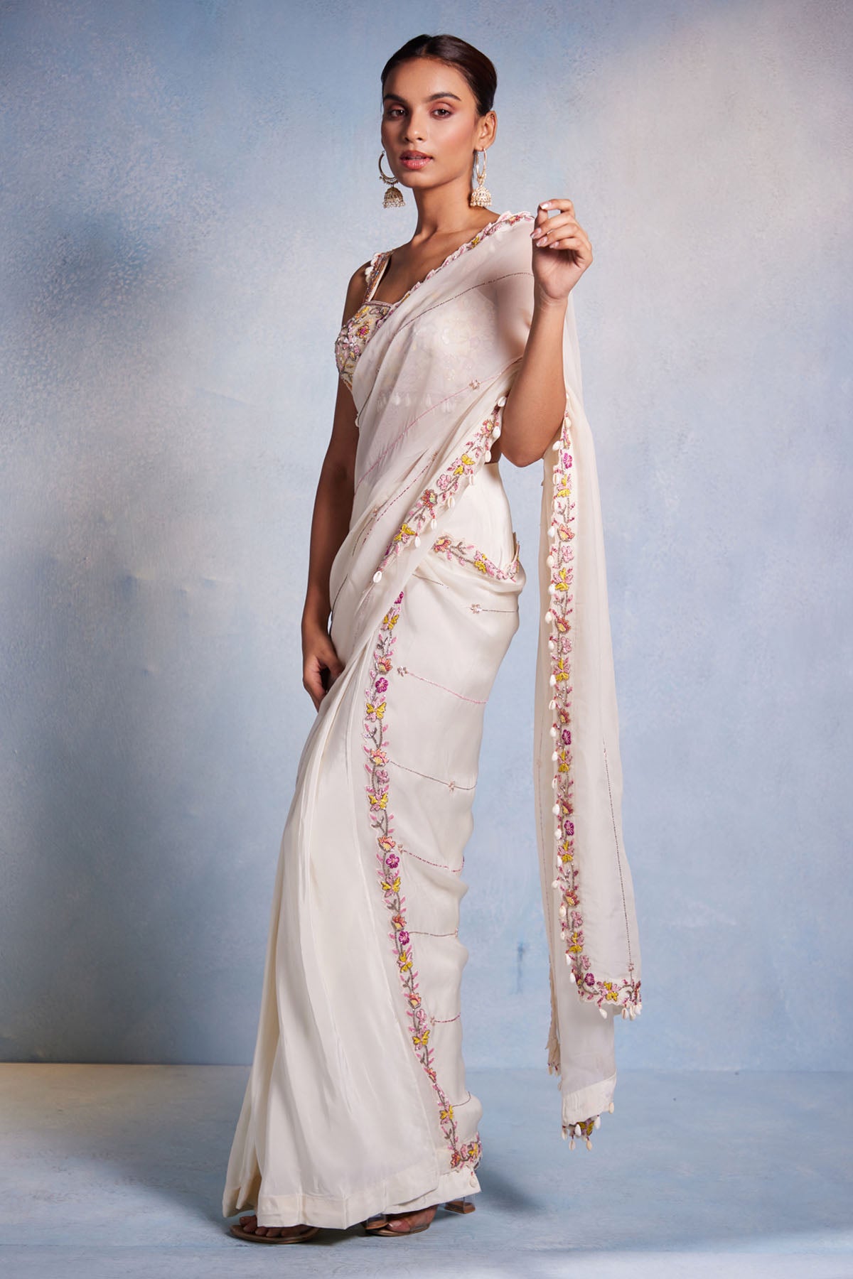 White Organza Pre-Drape Saree