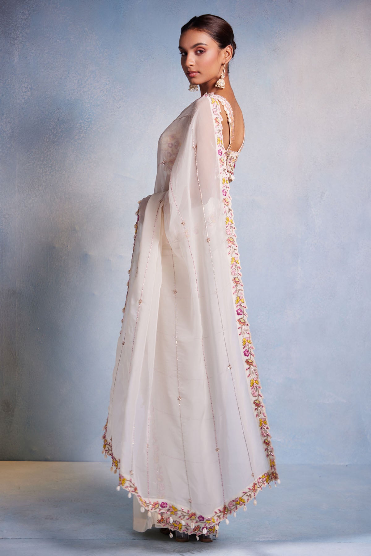 White Organza Pre-Drape Saree