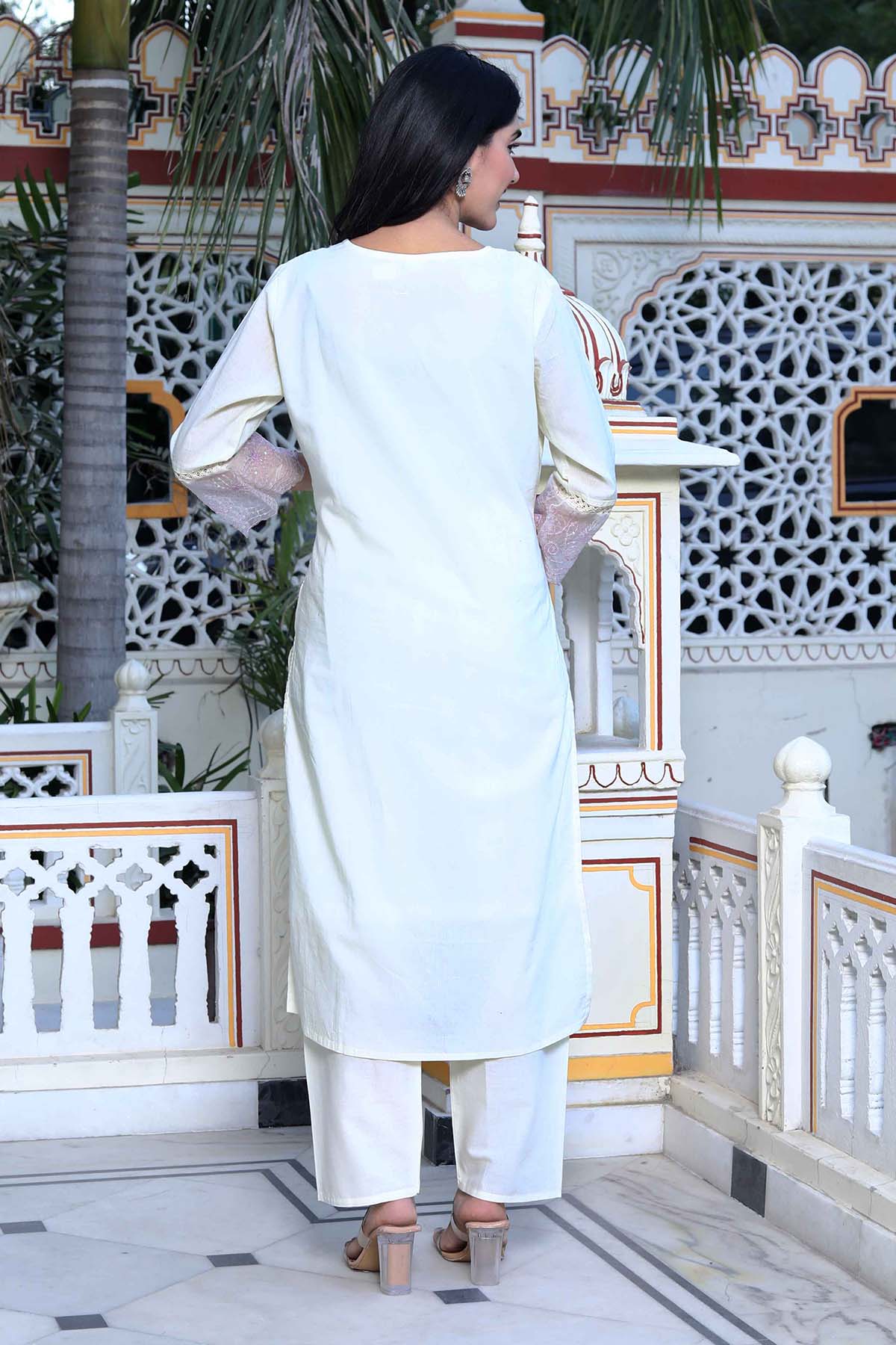 White Organza Sequins Kurta Set