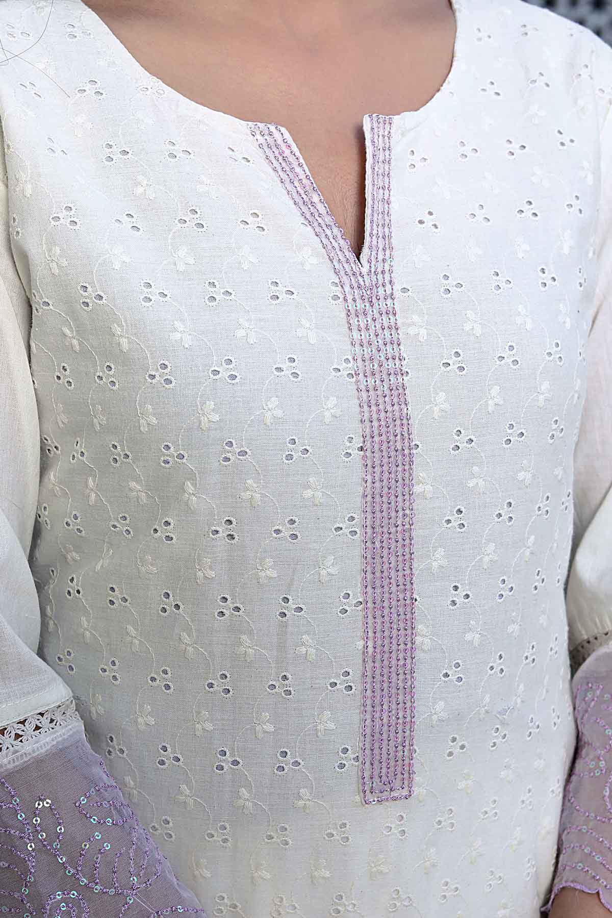 White Organza Sequins Kurta Set